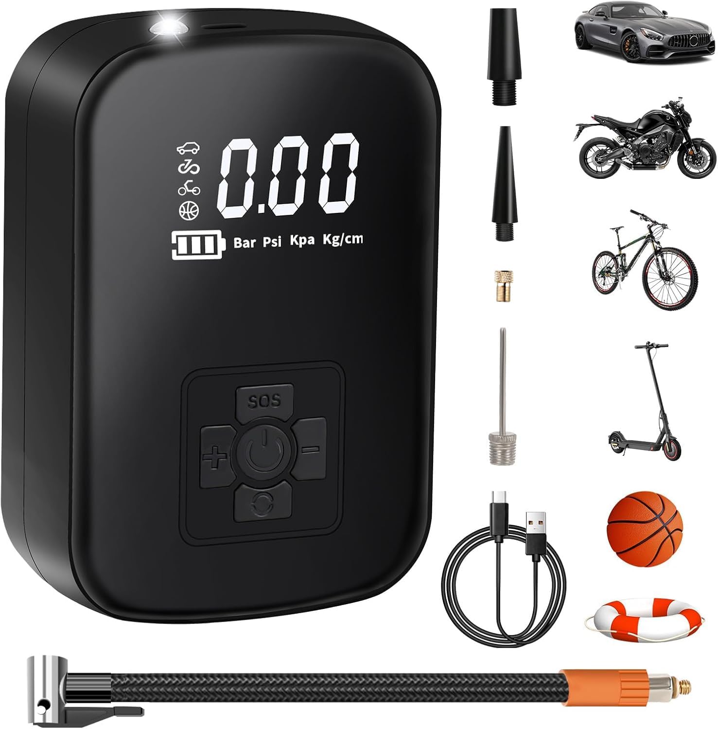 Przenośna sprężarka powietrza 150 PSI – miniaturowa elektryczna pompka akumulatorowa 4000 mAh, z wyświetlaczem LCD i 4 trybami pracy do roweru, motoc