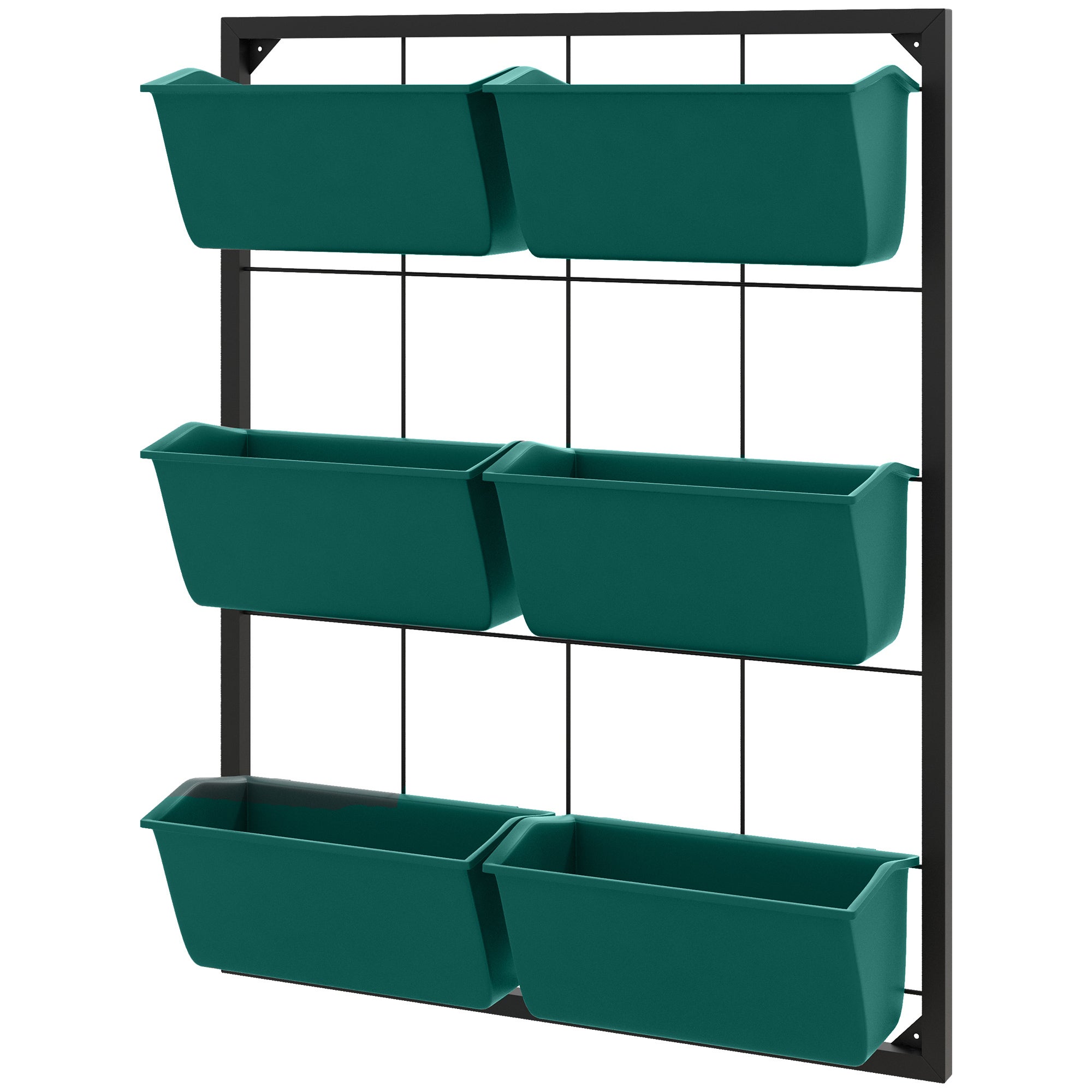 Trzypoziomowy, pionowy ogródek warzywny montowany na ścianie, z 6 donicami, stal i plastik, 52 x 14 x 66 cm, zielony