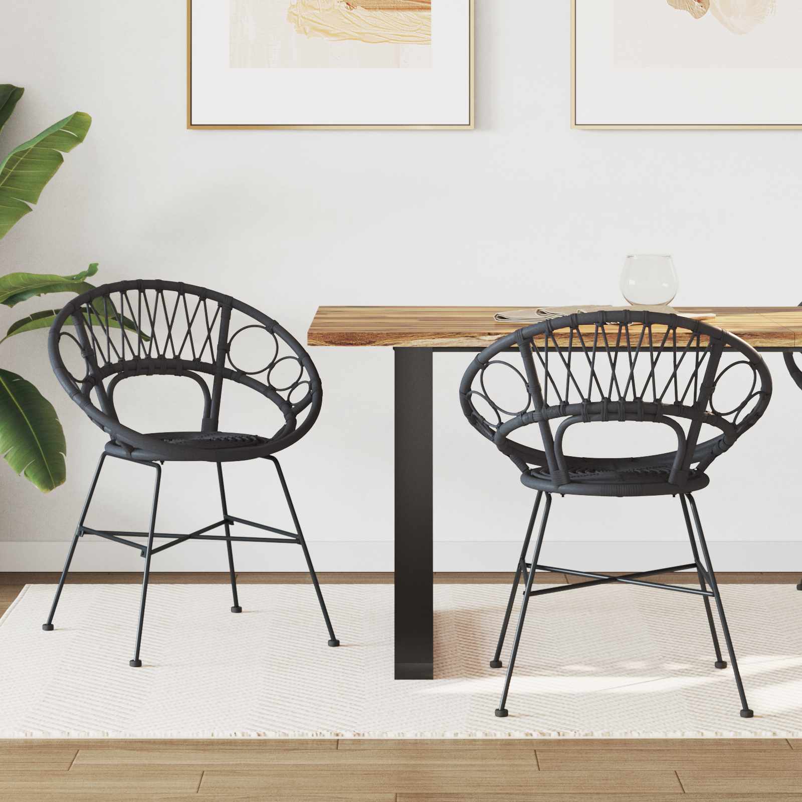 Krzesło jadalniane 2 pcs Rattan i żelazo Czarny 54 x 65 x 82 cm vidaXL