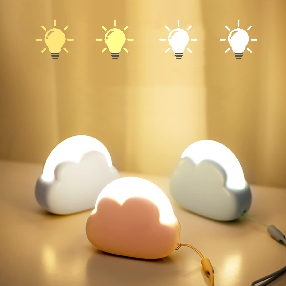 Zestaw 3 przenośnych, ładowalnych nocnych lampek LED dla dzieci – małe lampki nocne USB – ściemnialne lampki nocne (biały, niebieski, różowy)