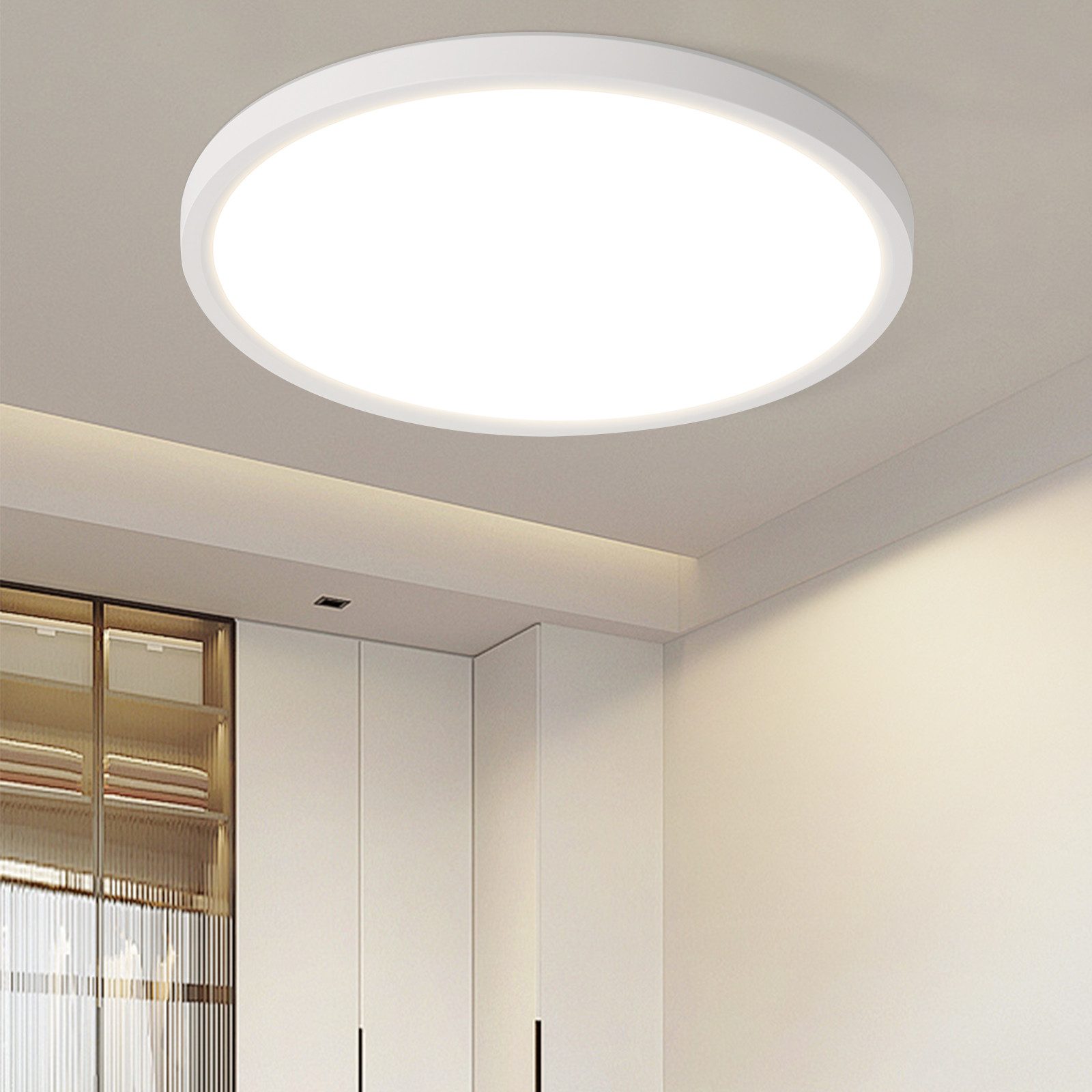 Nettlife Lampa sufitowa Plafon LED do łazienki, płaska, 30 cm, 24W, okrągła, biała, nieściemnialna