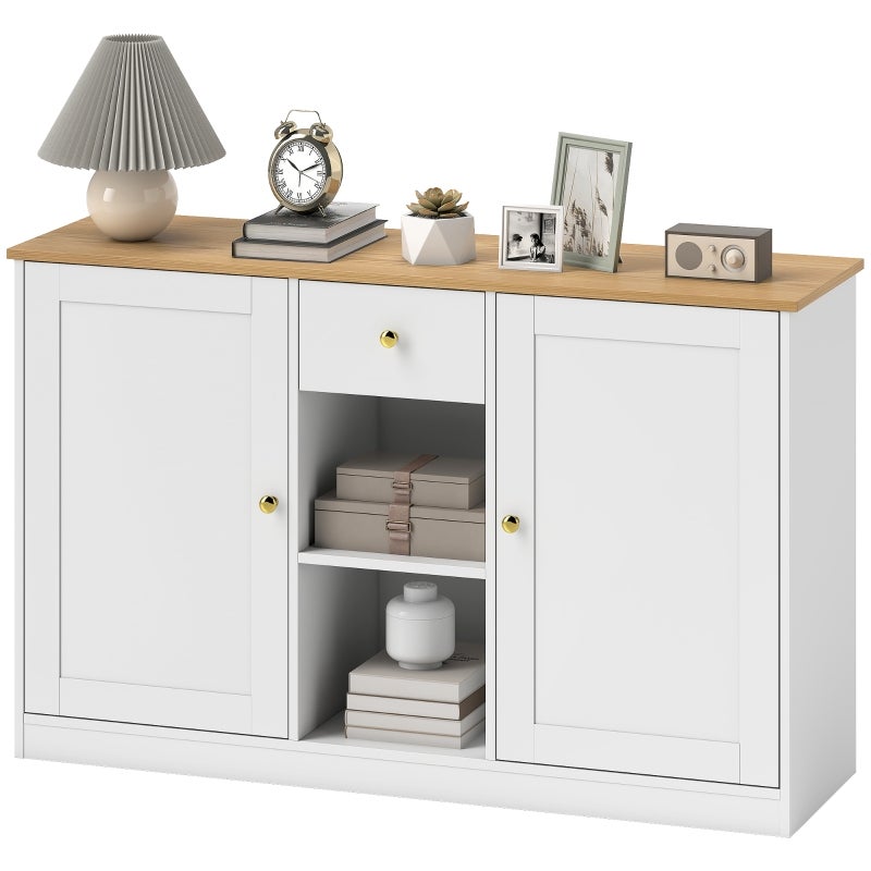 Komoda HOMCOM-120 x 35 x 75,2 cm-biały-szuflada-2 drzwi-otwarte półki-szafka boczna-kuchnia-salon