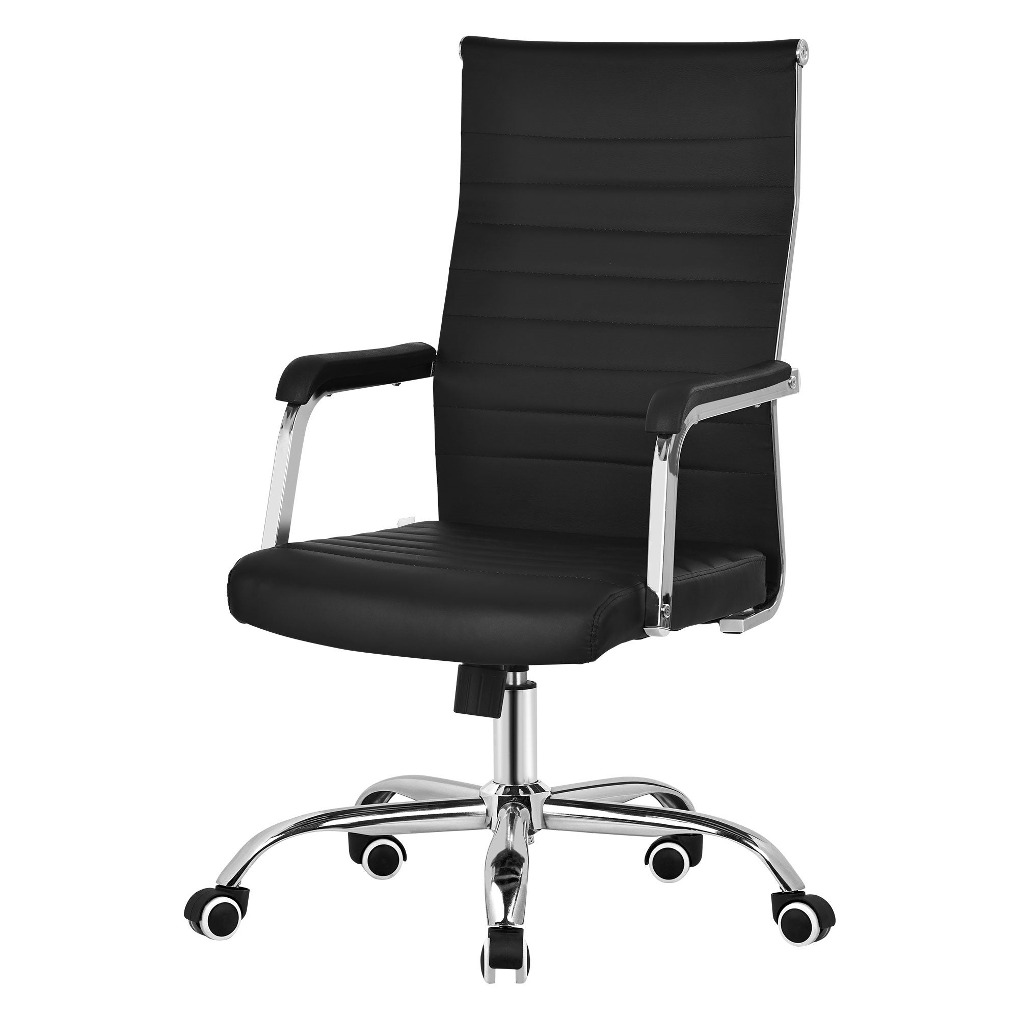 ML-Design ergonomiczne krzesło biurowe czarne regulowane fotel obrotowy z podłokietnikami ekoskóra chromowana rama na kółkach funkcja bujania do biura