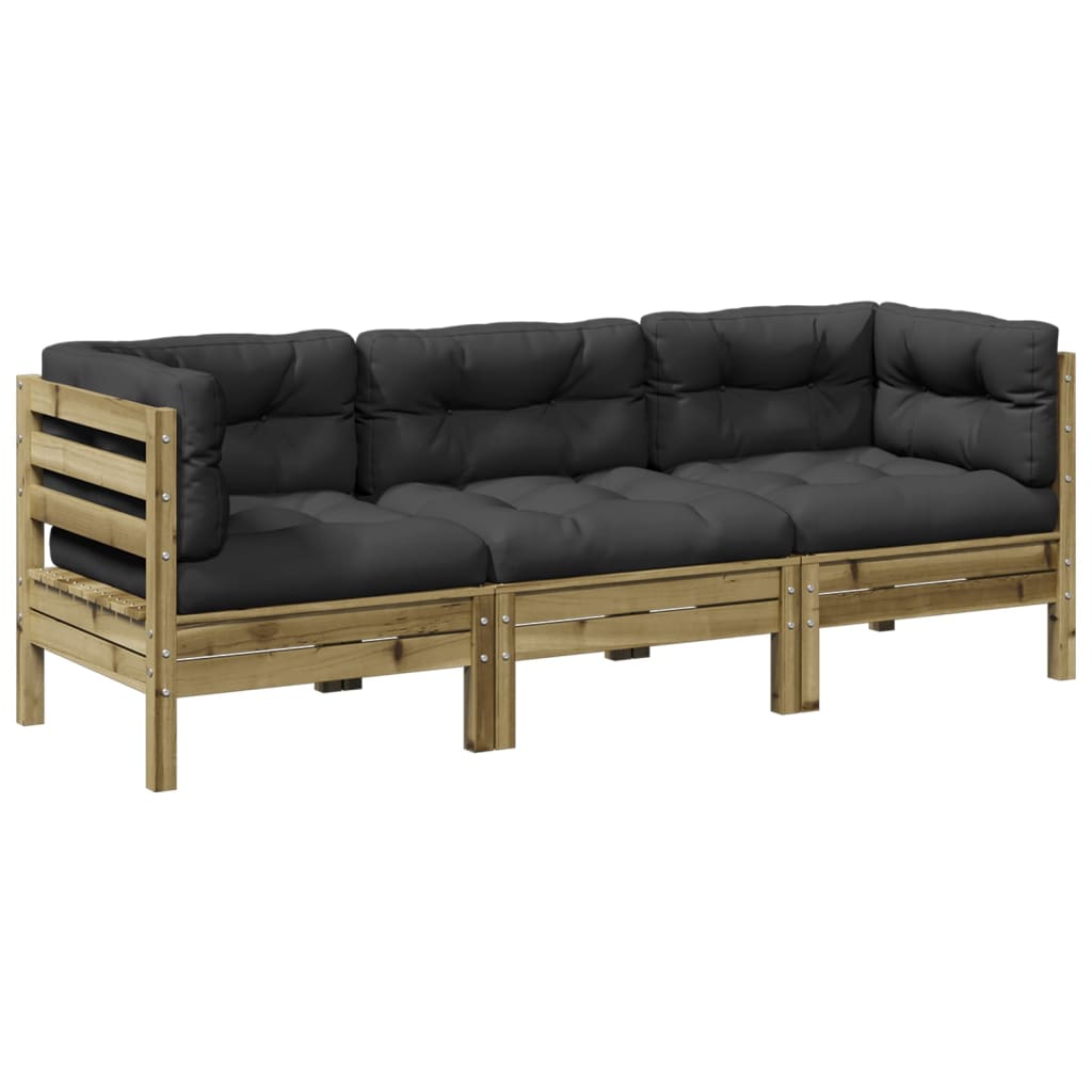 Sofa Ogrodowa Modułowa 3-Osobowa Drewniana z Antracytowymi Poduszkami