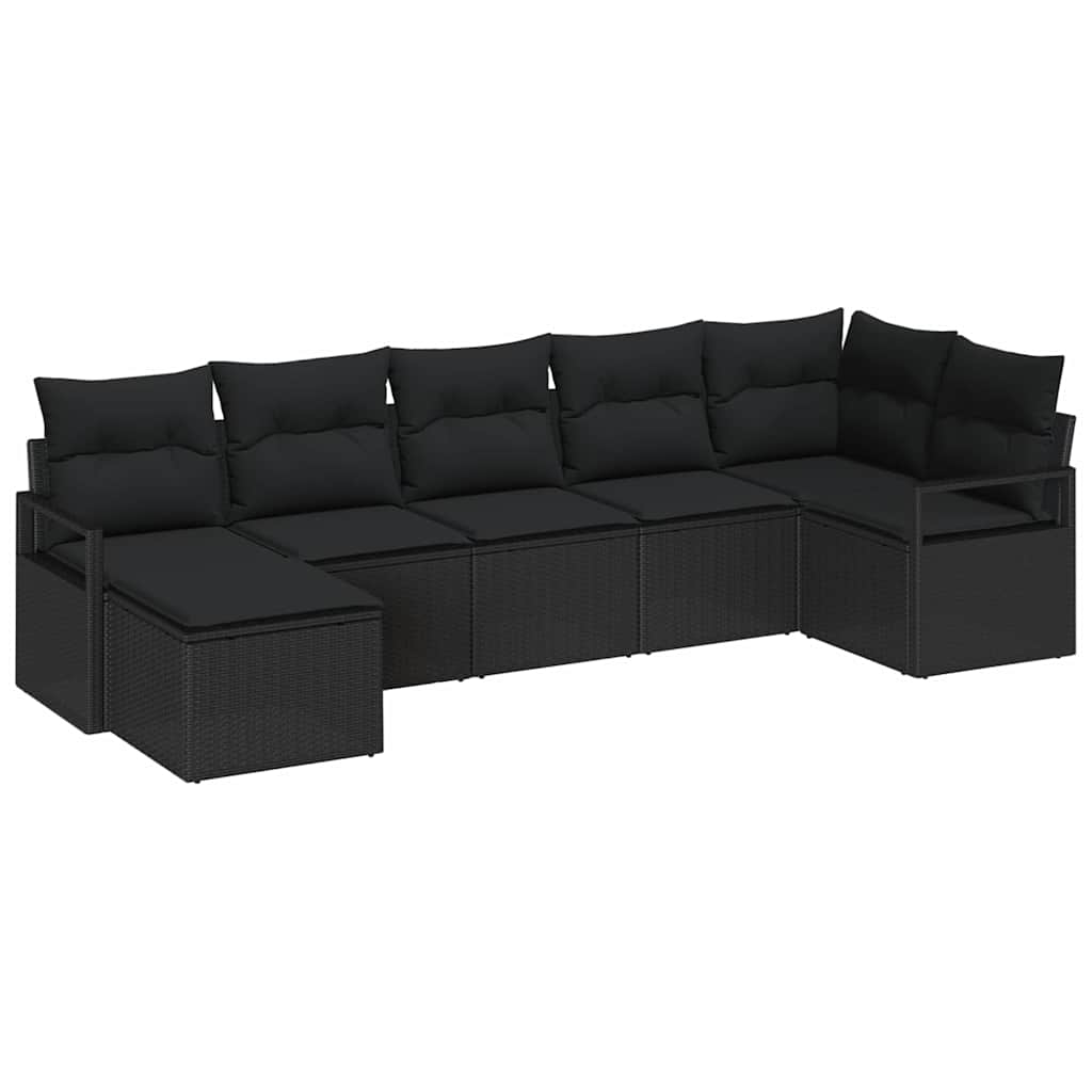 Zestaw Sof z poduszką z przechowywaniem 7 pcs Czarny polirattan