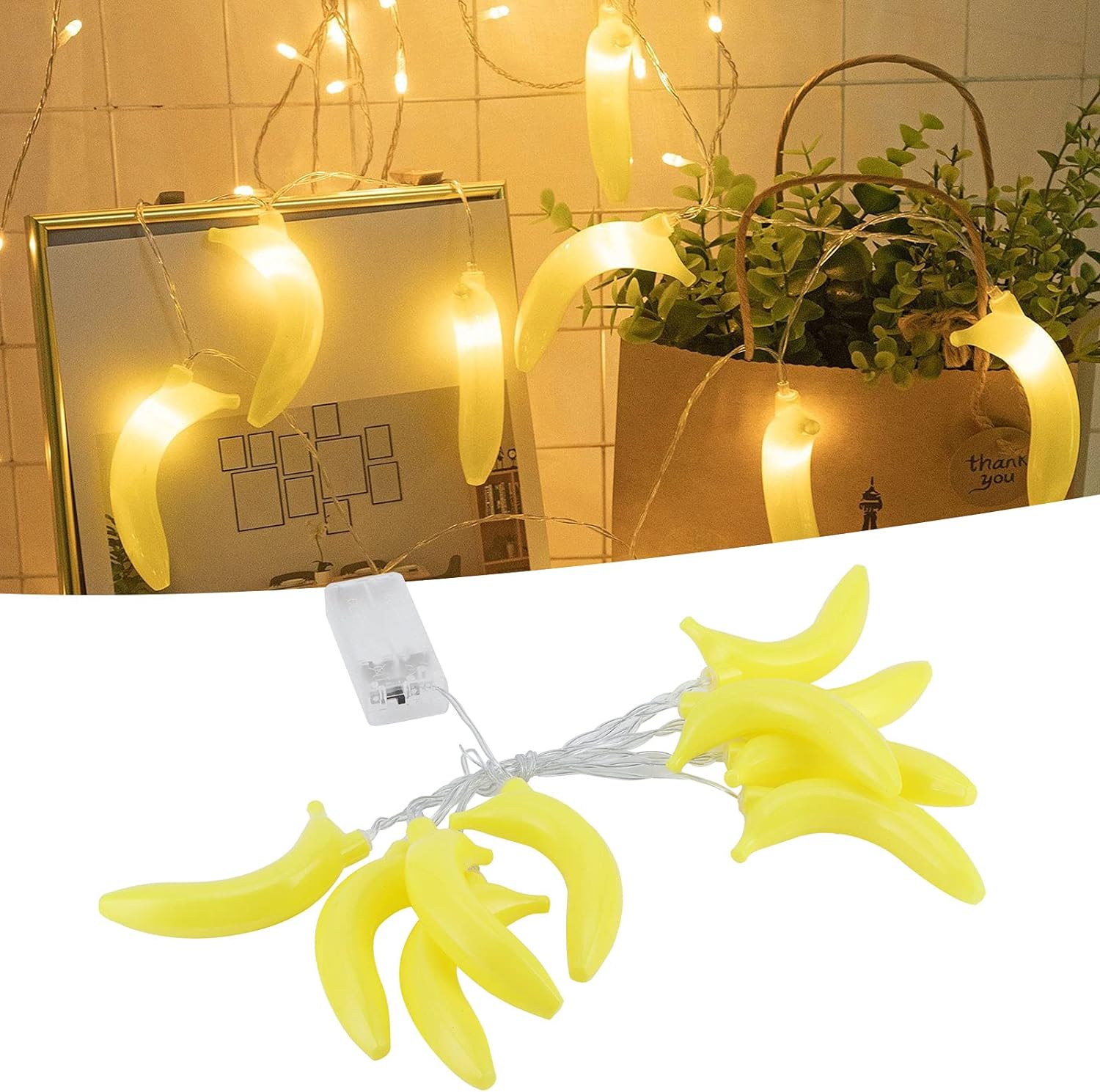 Lampka dekoracyjna, łańcuch świetlny LED zasilany baterią, w kształcie banana, do sypialni lub na podwórko