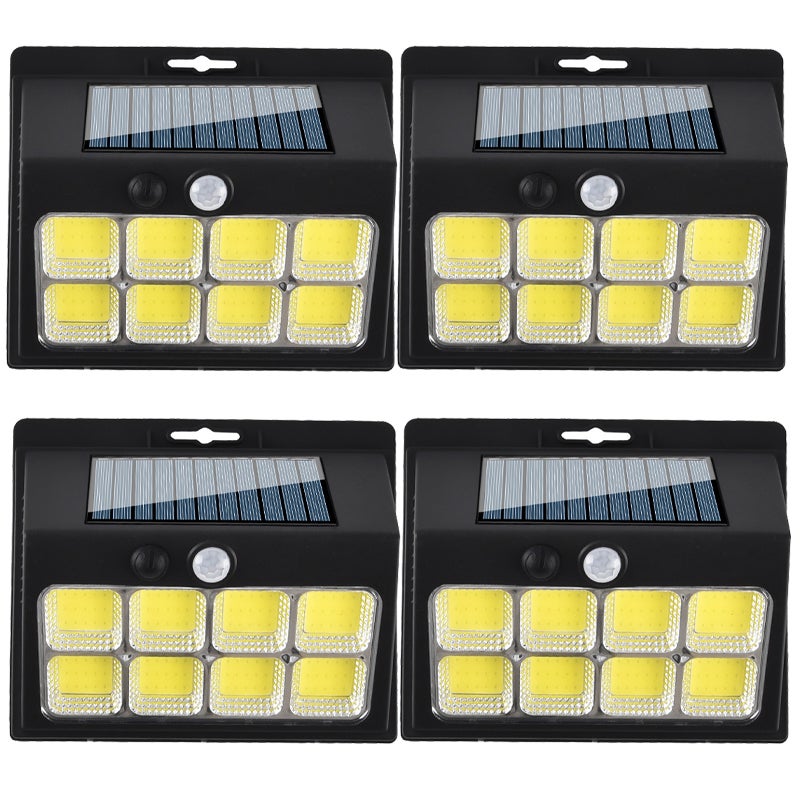 Pakiet 4 lamp zewnętrznych solarnych z czujnikiem ruchu, solarne lampy bezpieczeństwa na ścianie w 3 trybach do ogrodu, 128LED.