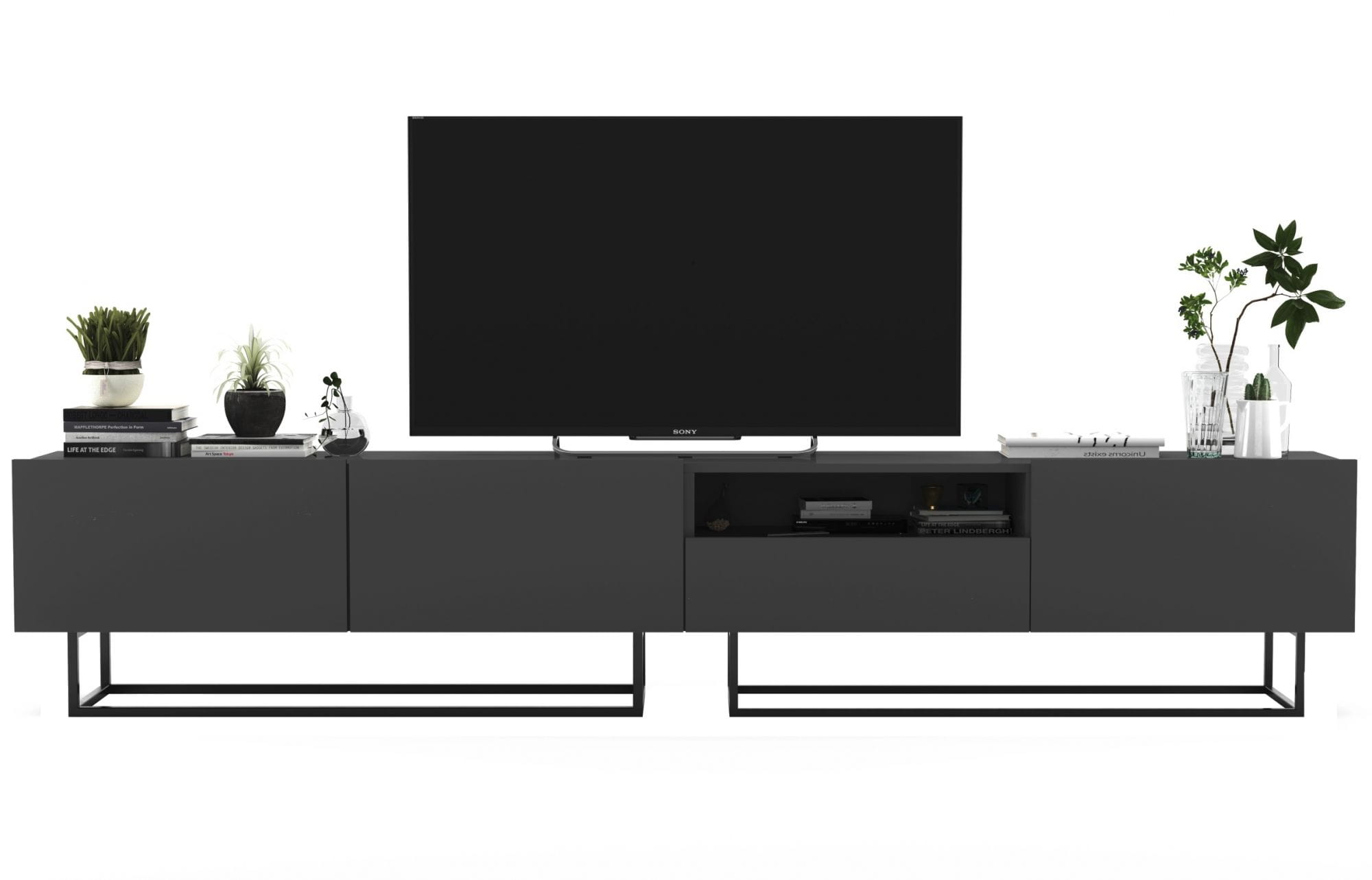 Komoda RTV, półka, loft, industrialna, SANO, 240x35x46 cm, grafit, mat | TYLETEGOTU