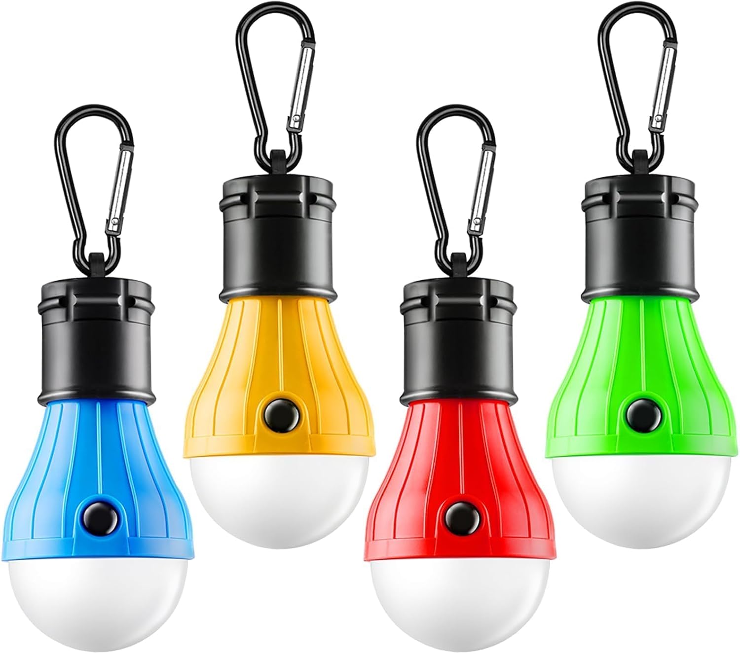 Przenośne lampy namiotowe LED z haczykami i zapasowymi żarówkami, odpowiednie do uprawiania turystyki pieszej, trekkingu i kempingu (zestaw 4 szt.)