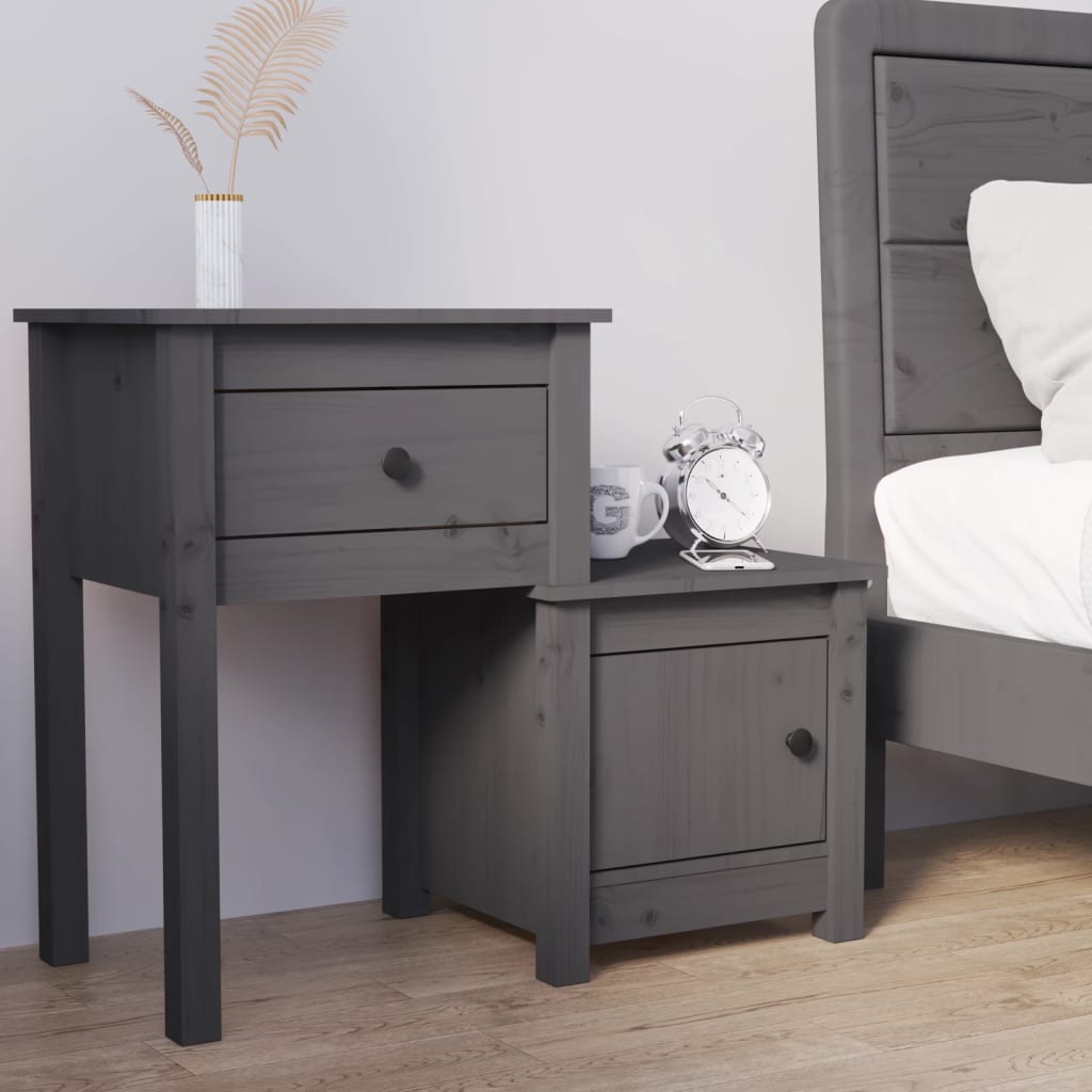 Szafka nocna, szara, 79,5x38x65,5 cm, lite drewno sosnowe vidaXL