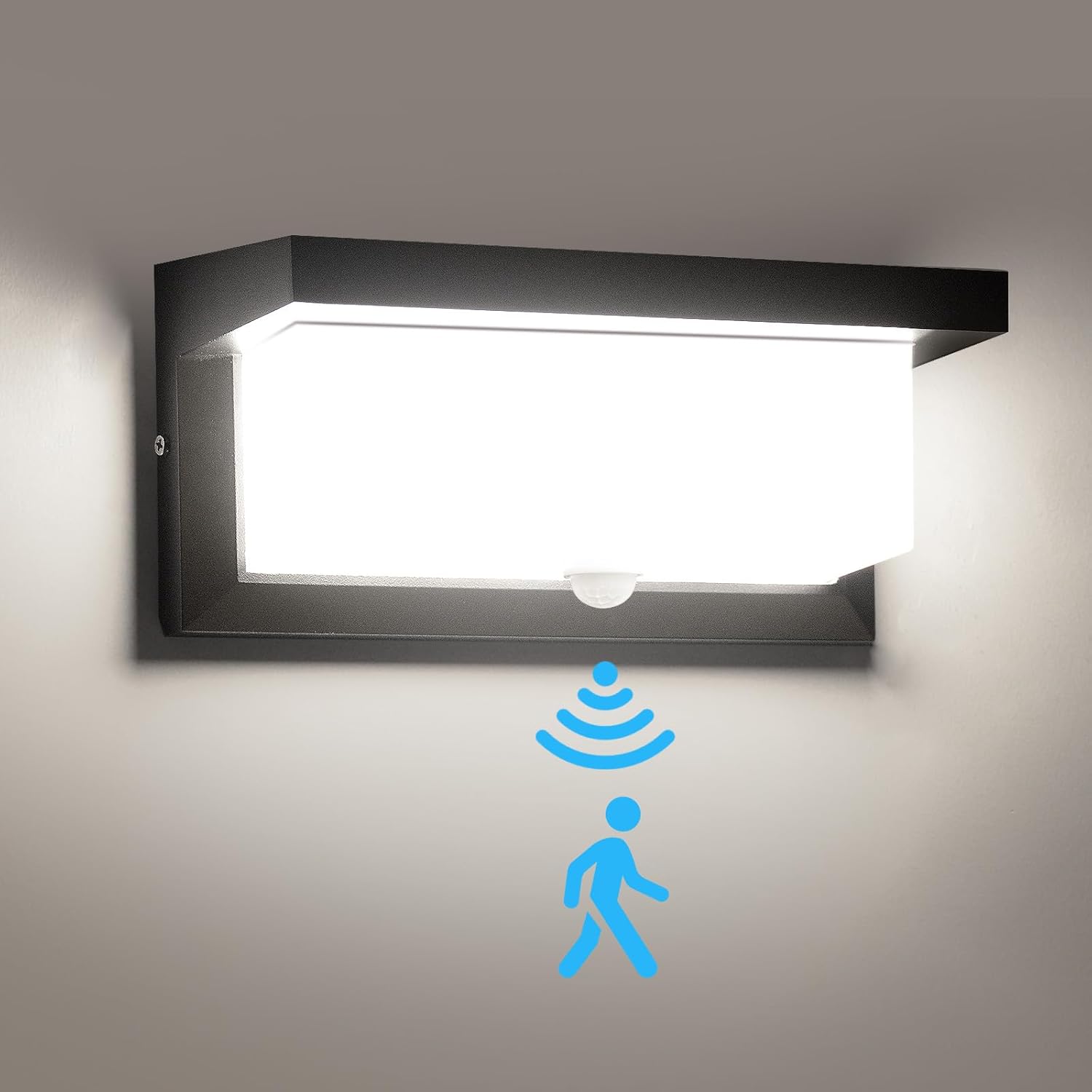 Kinkiet LED z czujnikiem ruchu 12W, IP65, aluminium, oświetlenie wewnętrzne/zewnętrzne, ścienny wiszący zimne światło