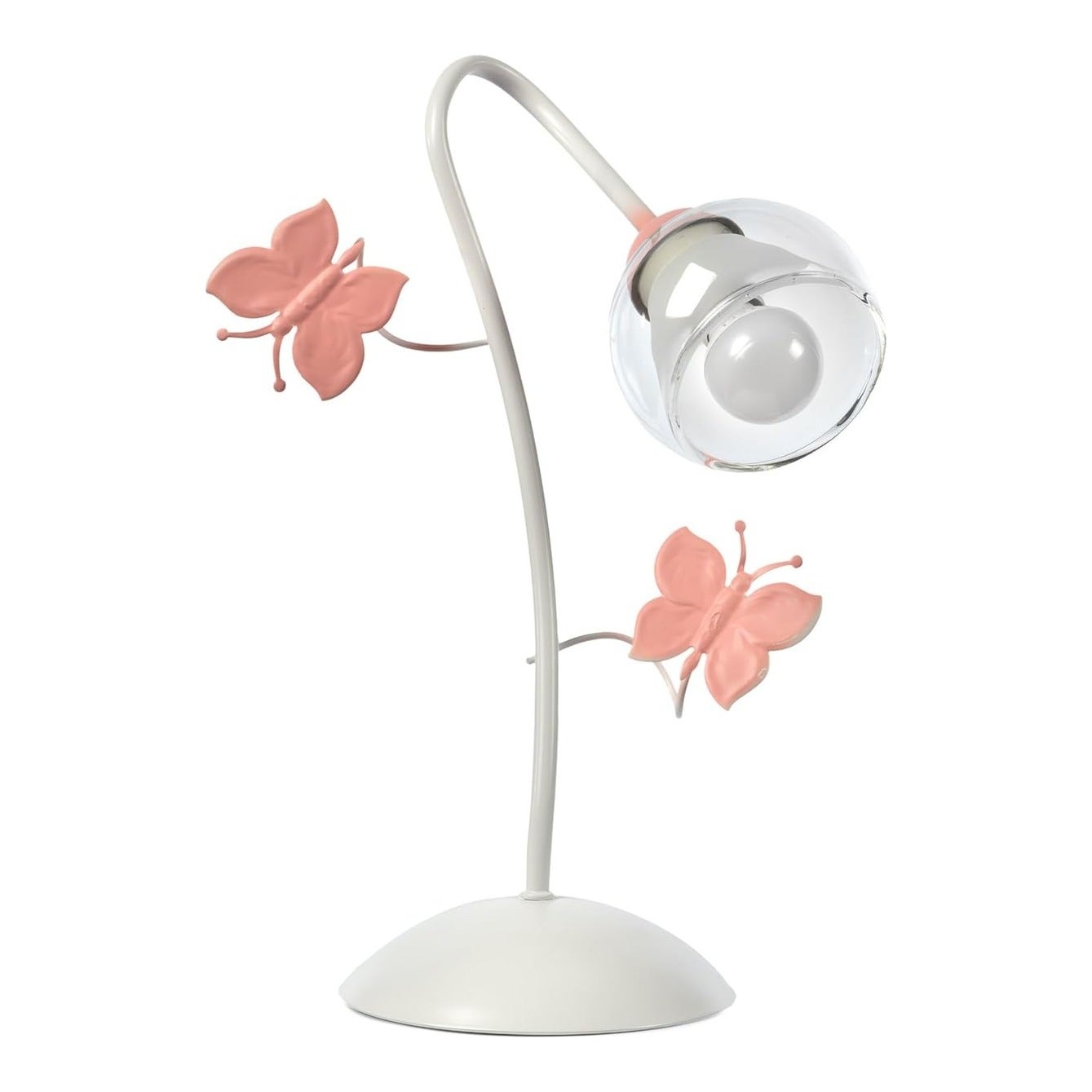 Lampa stołowa z metalu motyle malowane szkło przezroczyste 6 W, biały/różowy