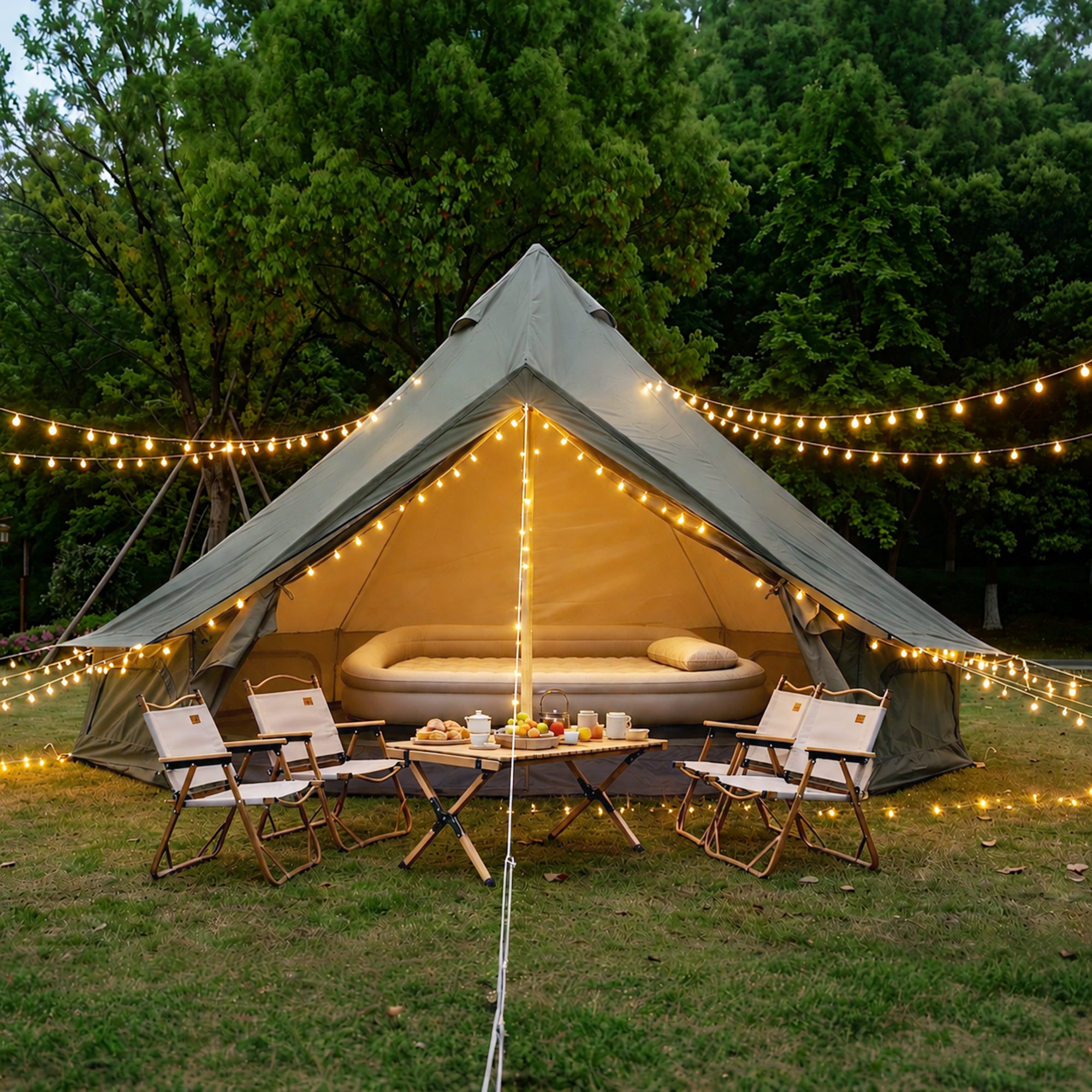 Namiot Oxford Bell Namiot na rodzinne kempingi — przestronna jurta o powierzchni 3,8 m z podnośnikiem kuchenki, duże namioty Glamping dla 3–4 osób
