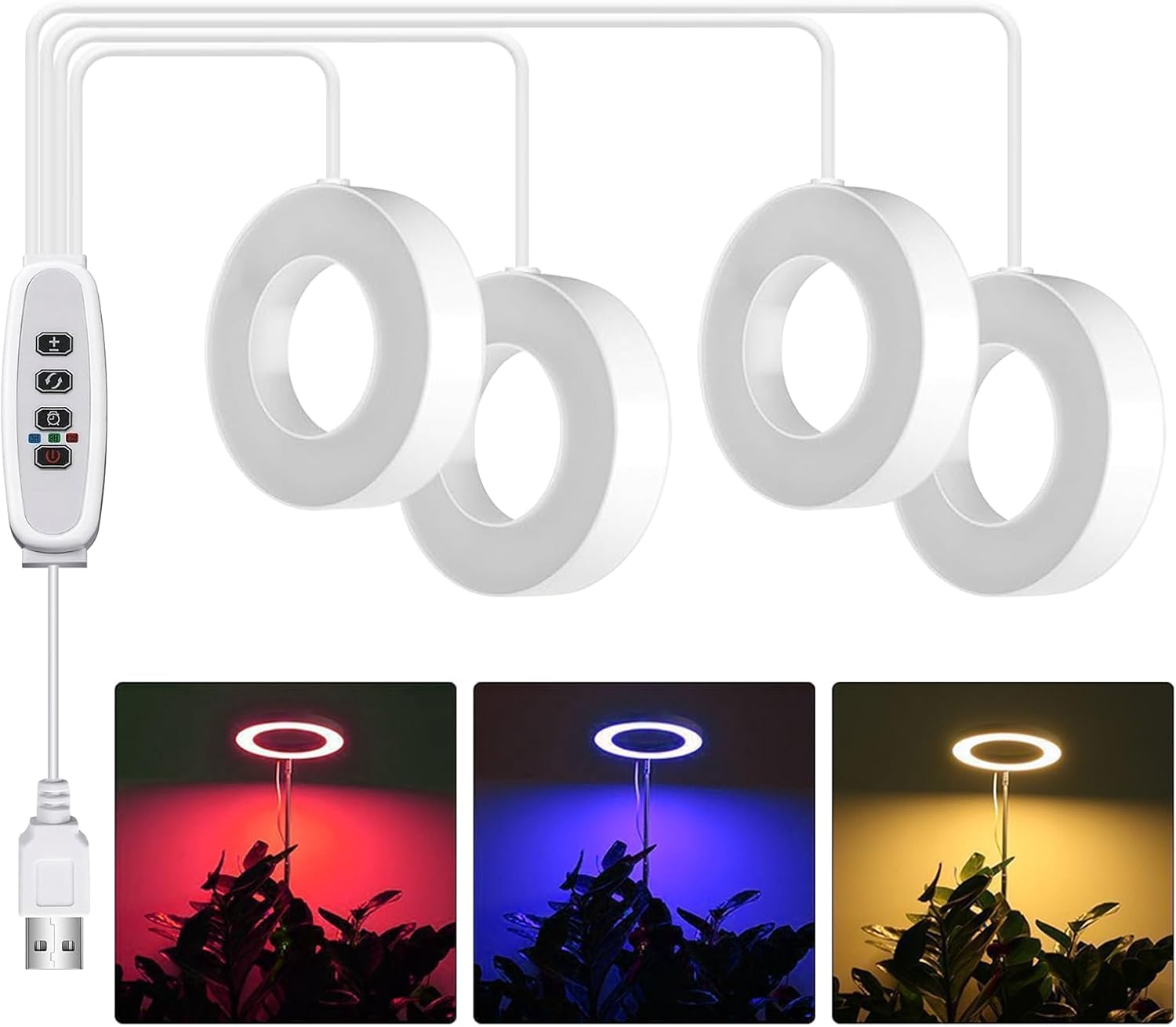 4-częściowa lampa LED do uprawy roślin, lampa ogrodnicza, lampa do uprawy roślin, 48 diod LED, 3 tryby oświetlenia, wtyczka USB, 10 poziomów jasności