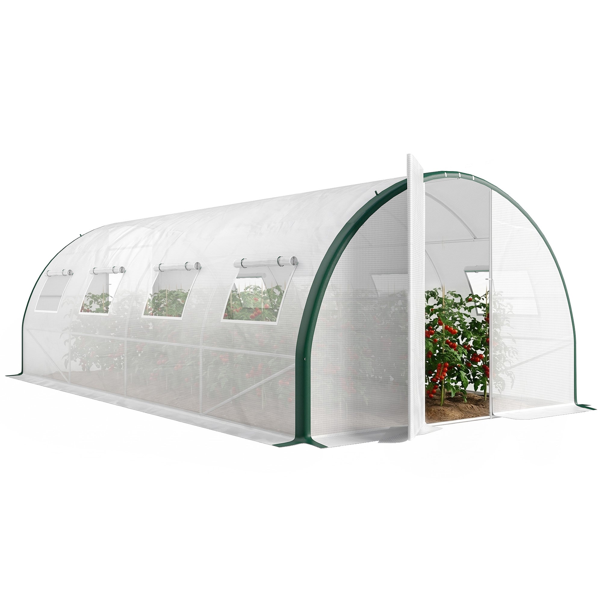 18m² ogród tunelowa szklarnia, ogród tunelowa szklarnia z drzwiami 8 okna, 140g/m² pokrycie PE 600 x 300 x 200 cm biała