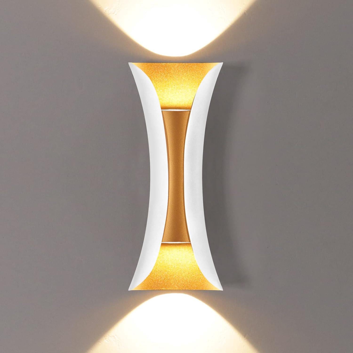 Kreatywna, nowoczesna lampa ścienna LED o mocy 20W, wodoodporna, aluminiowa lampa ścienna LED IP65, do użytku wewnętrznego i zewnętrznego, biało-złota
