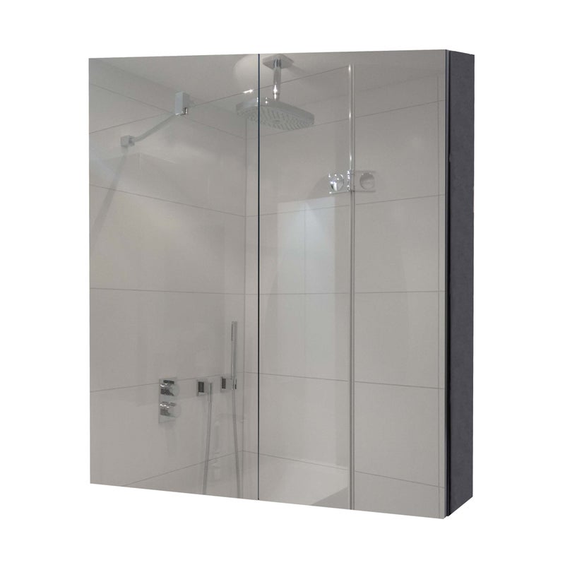 Szafka z lustrem HWC-B19b, szafka łazienkowa ścienna, 2 półki wysoki połysk z certyfikatem MVG 70x60x16cm ~ czarny