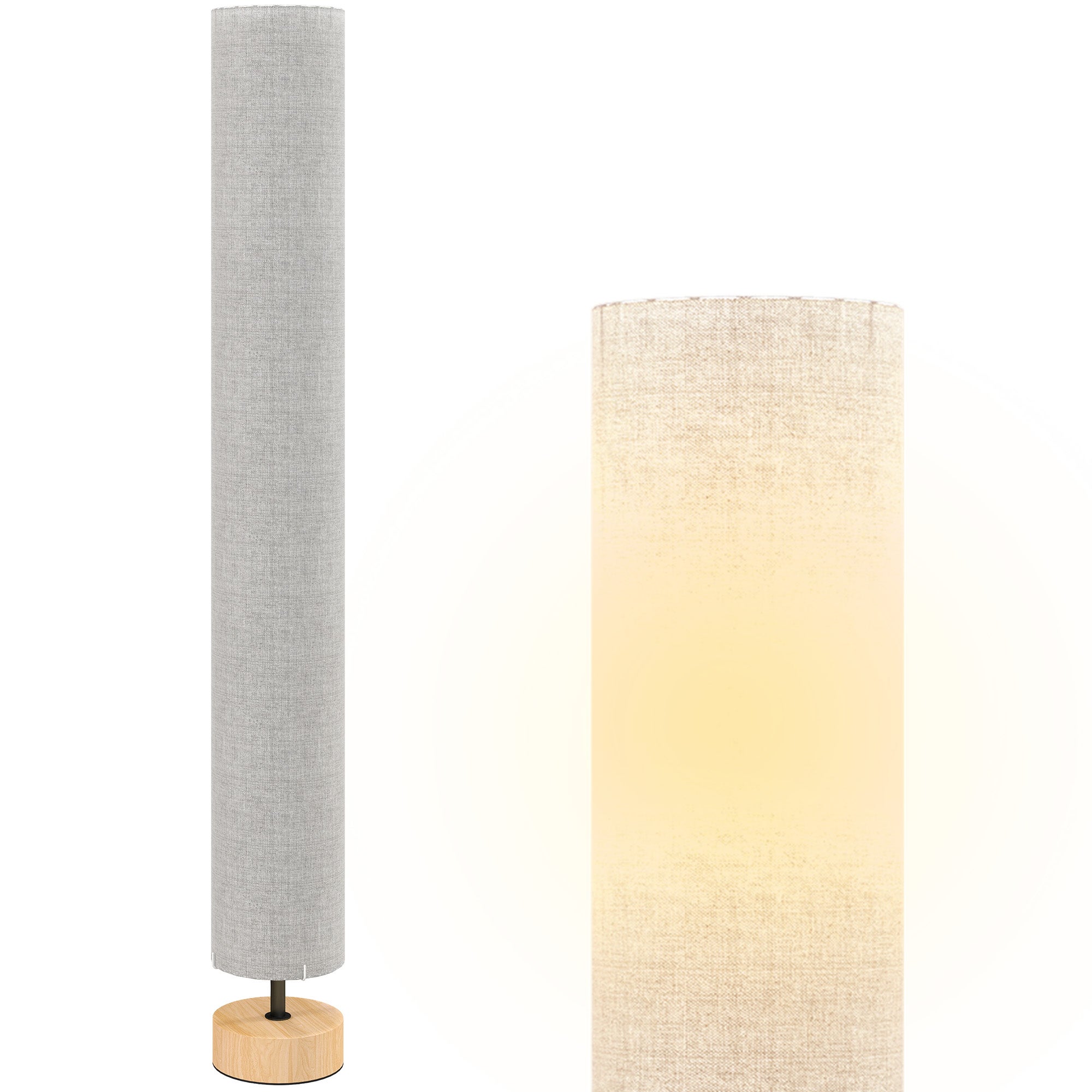 Lampa stojąca do salonu z lnianym kloszem, włącznikiem nożnym, 2 oprawkami E27, 120 cm, szara