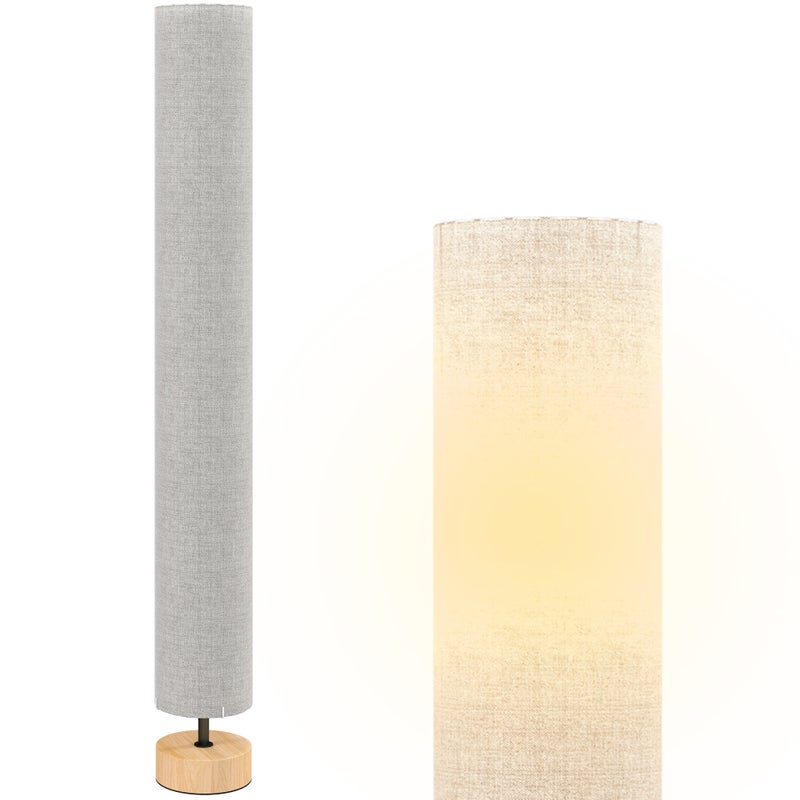 Lampa stojąca do salonu z lnianym kloszem, włącznikiem nożnym, 2 oprawkami E27, 120 cm, szara