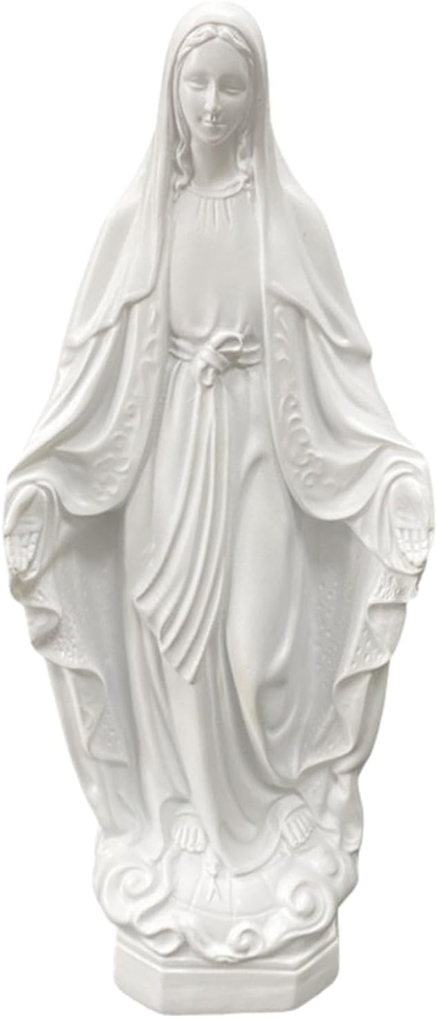 Figurka Matki Boskiej z żywicy, biała dekoracyjna figurka, ręcznie wykonana rzeźba do domu, sypialni, biura, na półkę, styl B