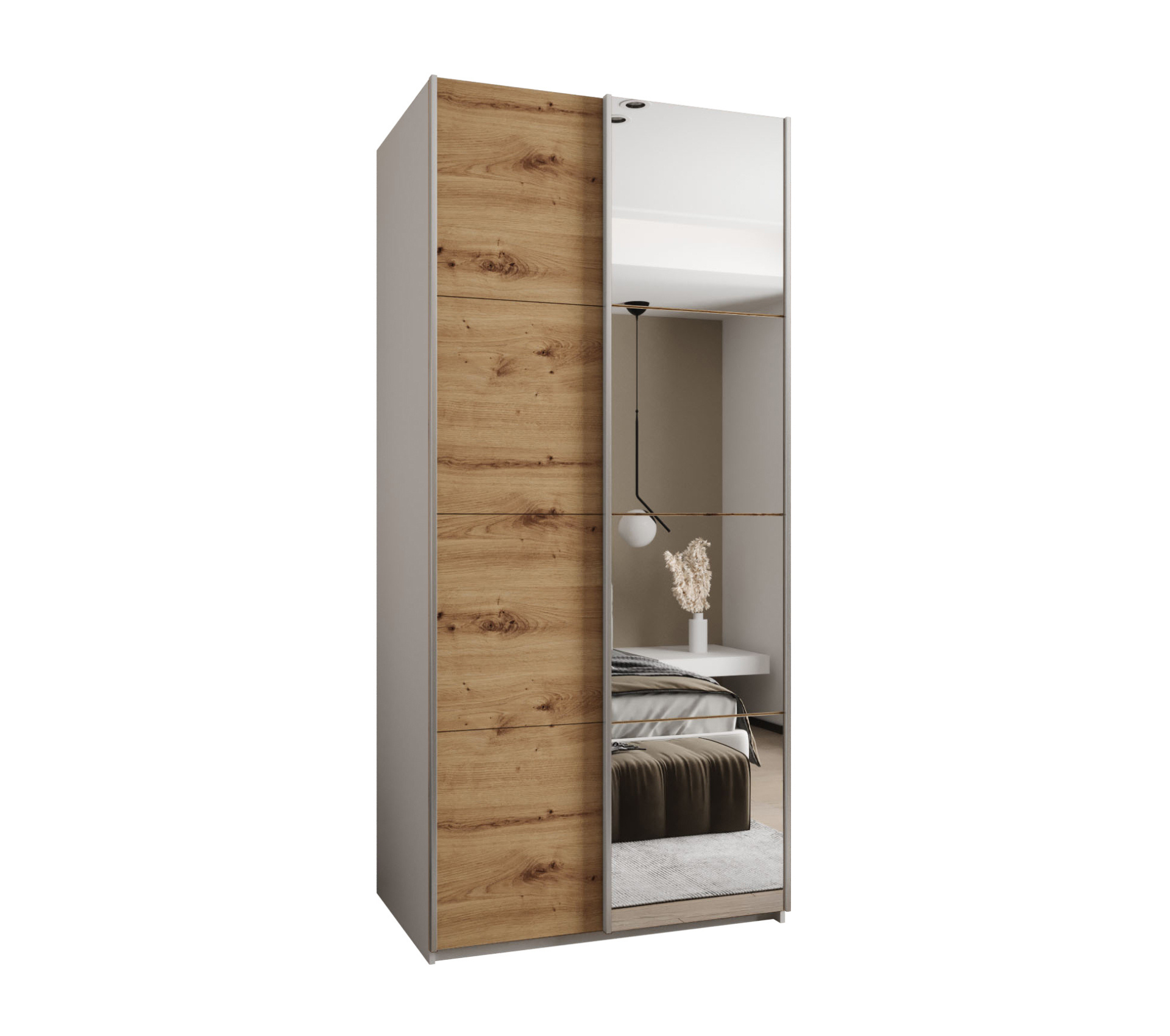 Szafa przesuwna wysoka Lux 3 110 x 64 x 245,5 cm biały + artisan + u. srebrny - Abiks Meble
