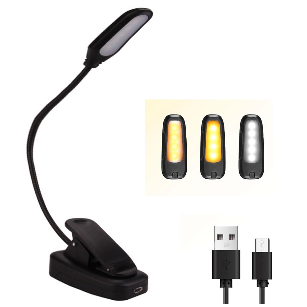 Lampa do czytania, 3 tryby jasności x 3 kolory (biały/ciepły/ciepły biały), elastyczna w zakresie 360°, lampka do czytania, baterie w zestawie