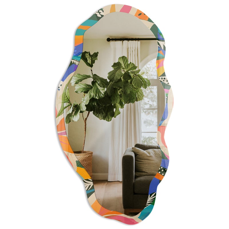 Stylowe lustro designerskie z hartowanego szkła - Egzotyczne liście 52x97cm