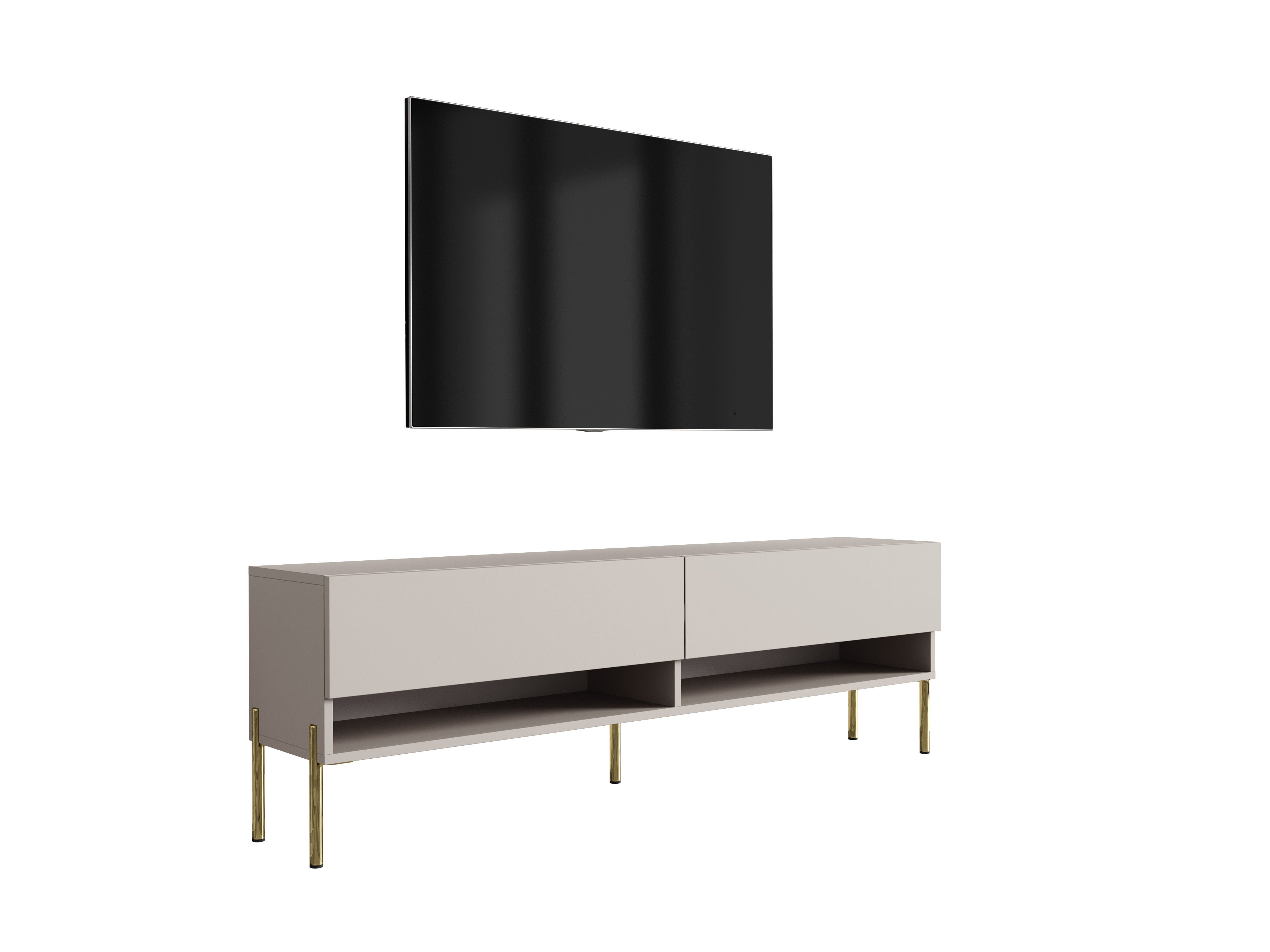 Szafka pod telewizor 170 cm Kaszmir, nóżki proste złote, 170 × 32 × 52 cm