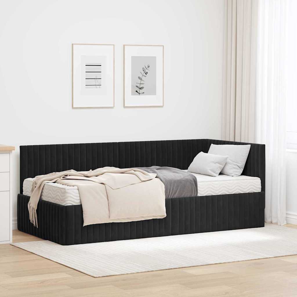 Rama Łóżka Narożnego z Materacem 2 pcs Czarny Aksamit vidaXL