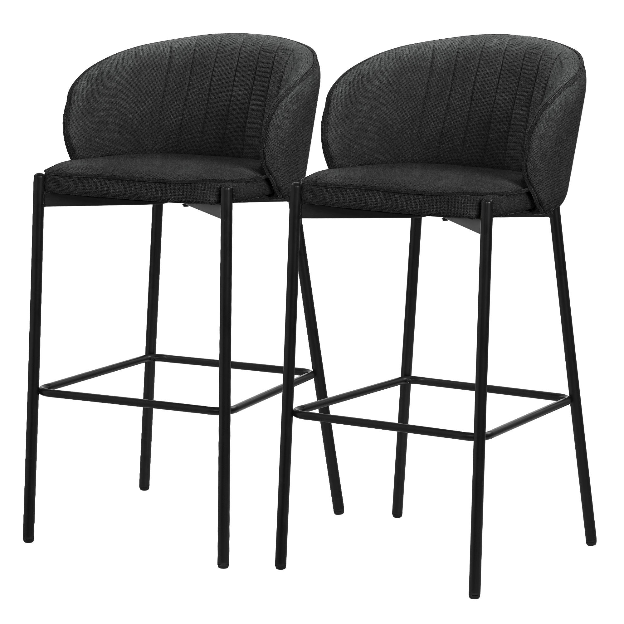 ML-Design zestaw 2 hokerów barowych antracyt 76 cm tapicerowanych wygodne ergonomiczne krzesła z oparciem i podnóżkiem metalowa konstrukcja