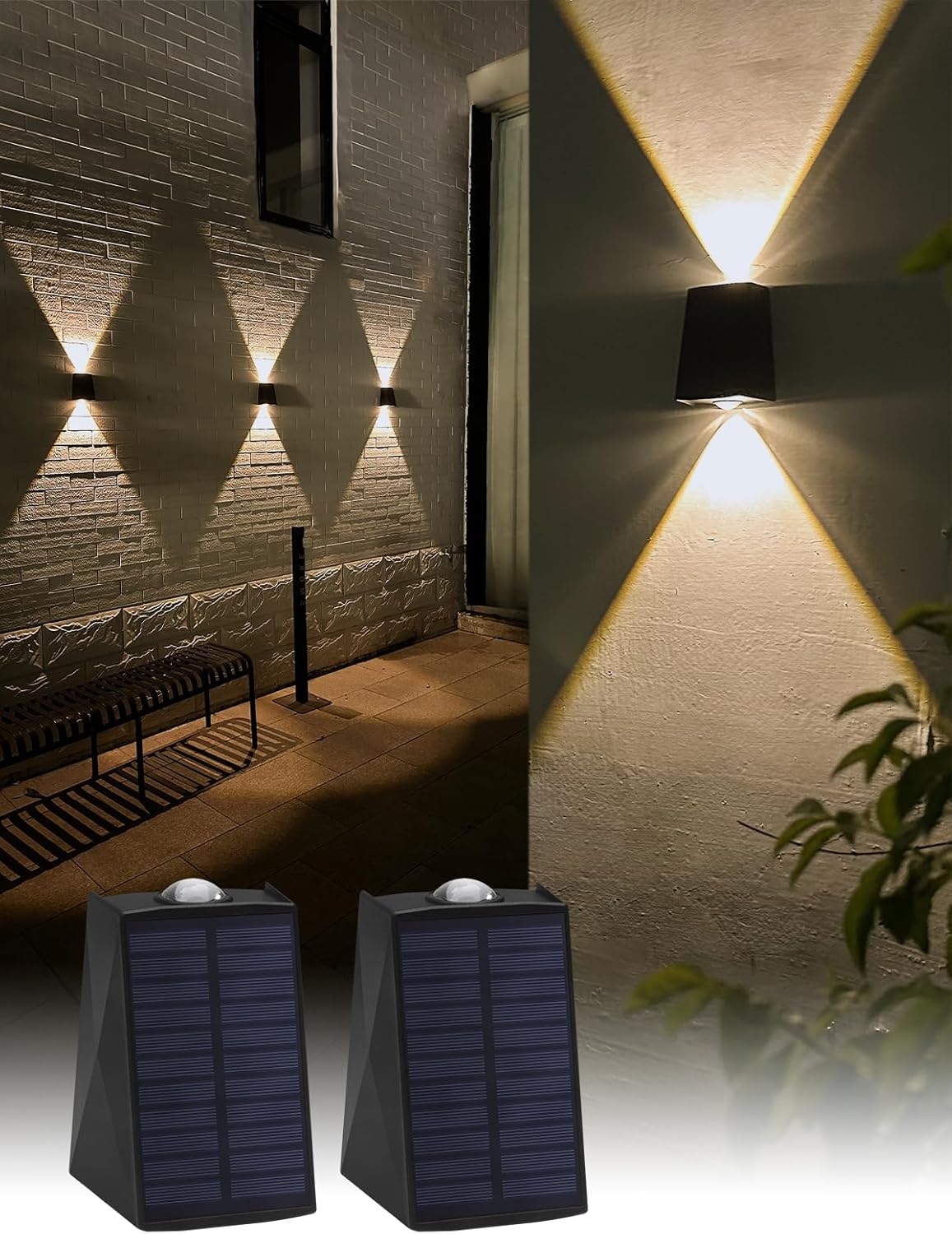 Solarna lampa ścienna, uchylna zewnętrzna solarna lampa ścienna, zasilanie zewnętrzne, ciepła biel 3000 K