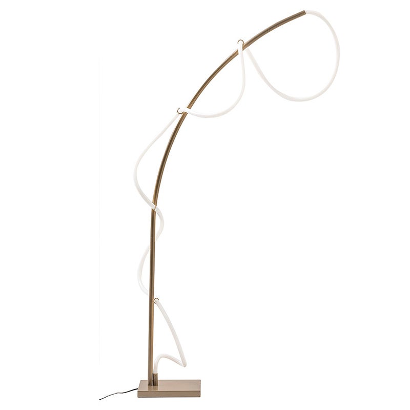 String – lampa podłogowa LED 50W 3000K 360° złoto satynowe, metal i silikon – Rossini
