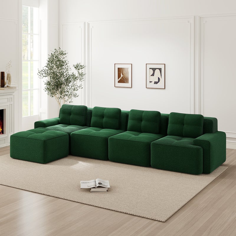 Sofy bez kości do salonu, Sofa modułowa z szezlongiem w kształcie litery L, 4-osobowa wygodna tapicerowana sztruksowa sofa Cloud z głębokim