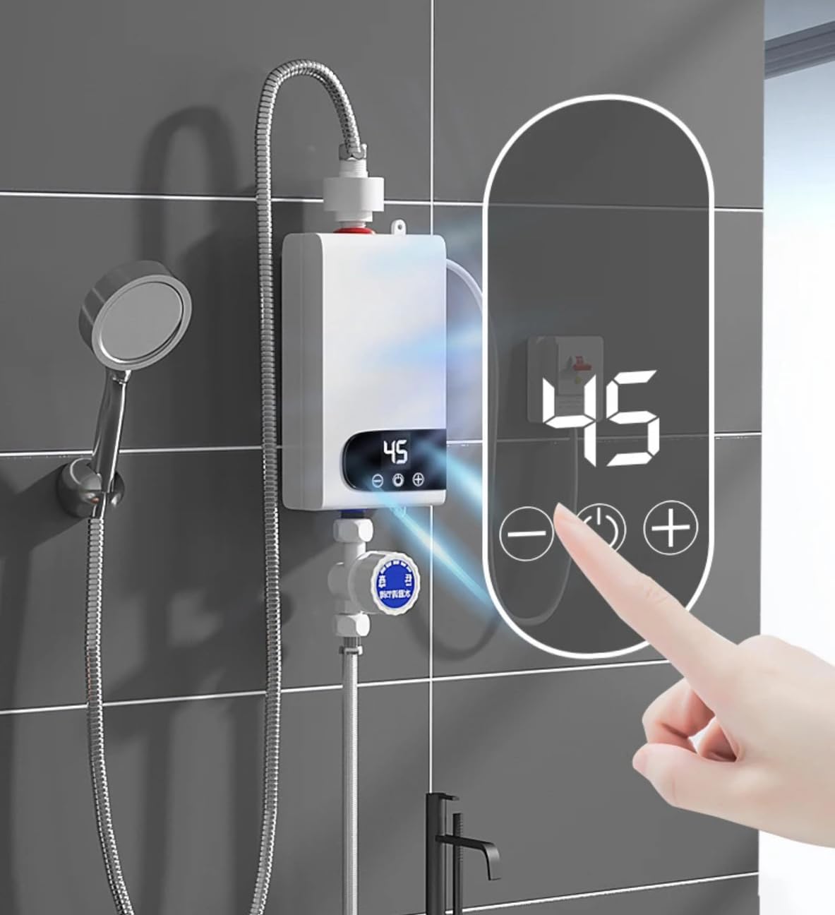 Przepływowy elektryczny podgrzewacz wody ścienny do łazienki i kuchni, z wyświetlaczem LCD, do ogrzewania prysznica i kuchni