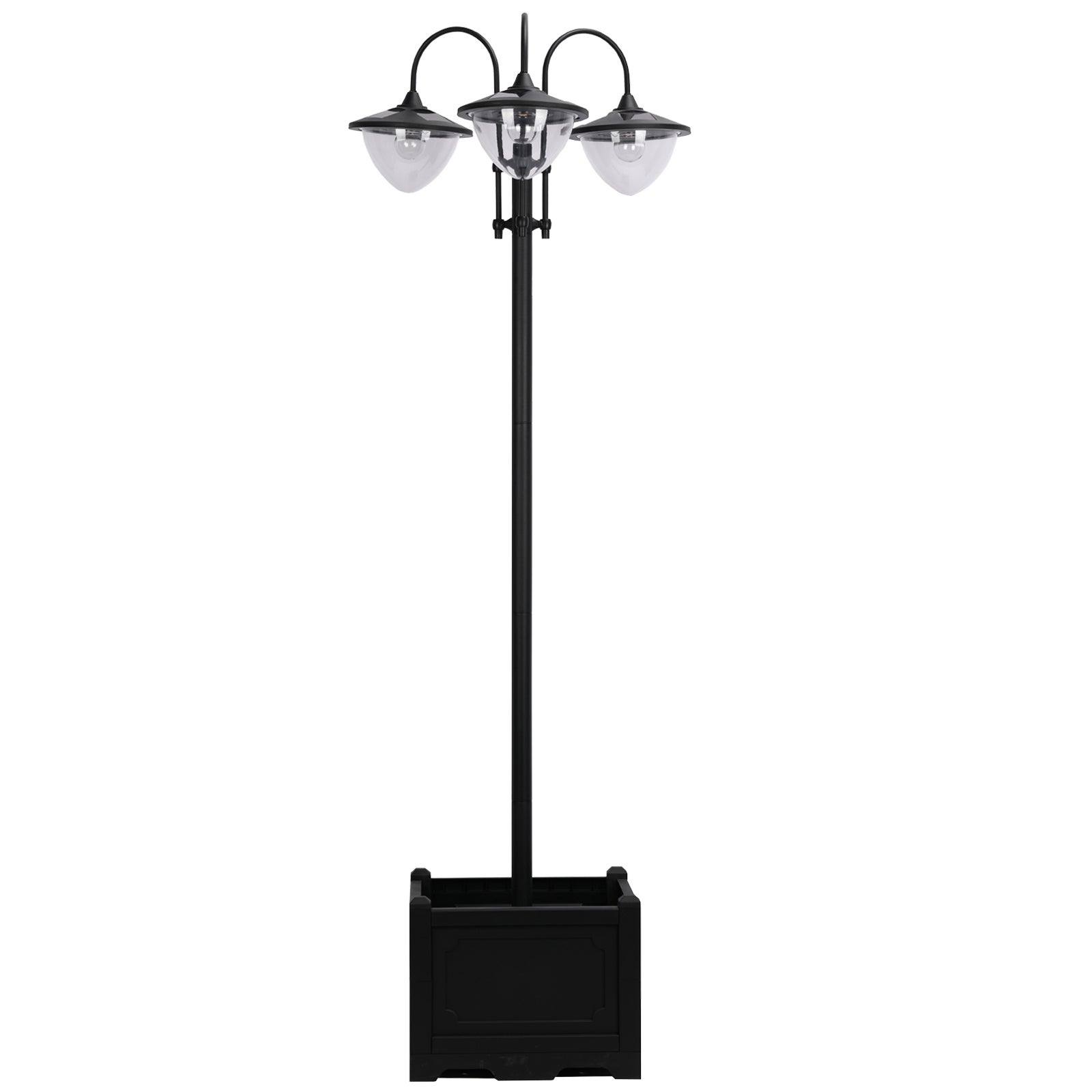 Zestaw 3 latarni solarnych, metalowa lampa podłogowa z doniczką, oświetlenie zewnętrzne 60x55x189cm, IP44, dekoracja ogrodu i balkonu