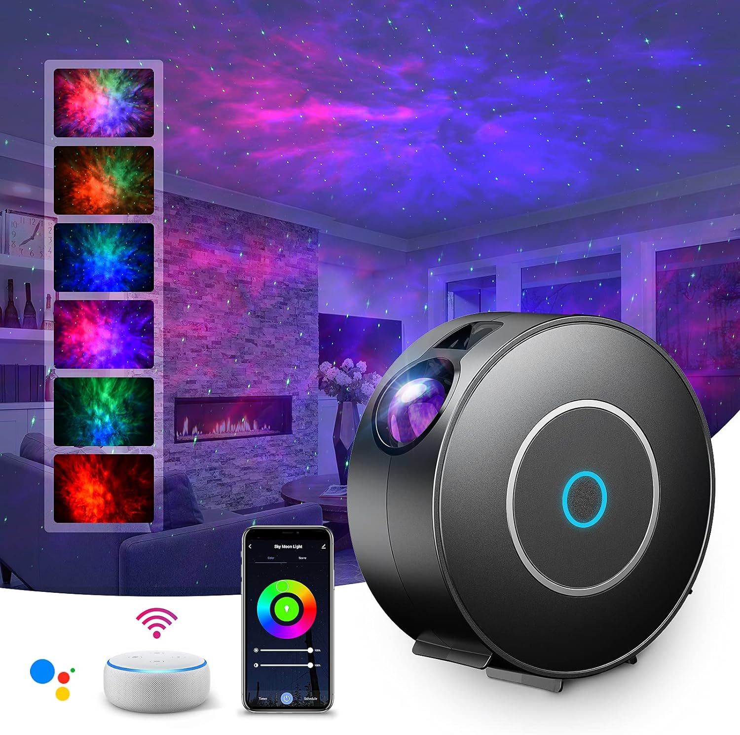 Projektor LED WiFi z gwiaździstym niebem, inteligentny projektor gwiaździstego nieba, lampka nocna galaktyka, ściemnianie/sterowanie głosowe/połączeni