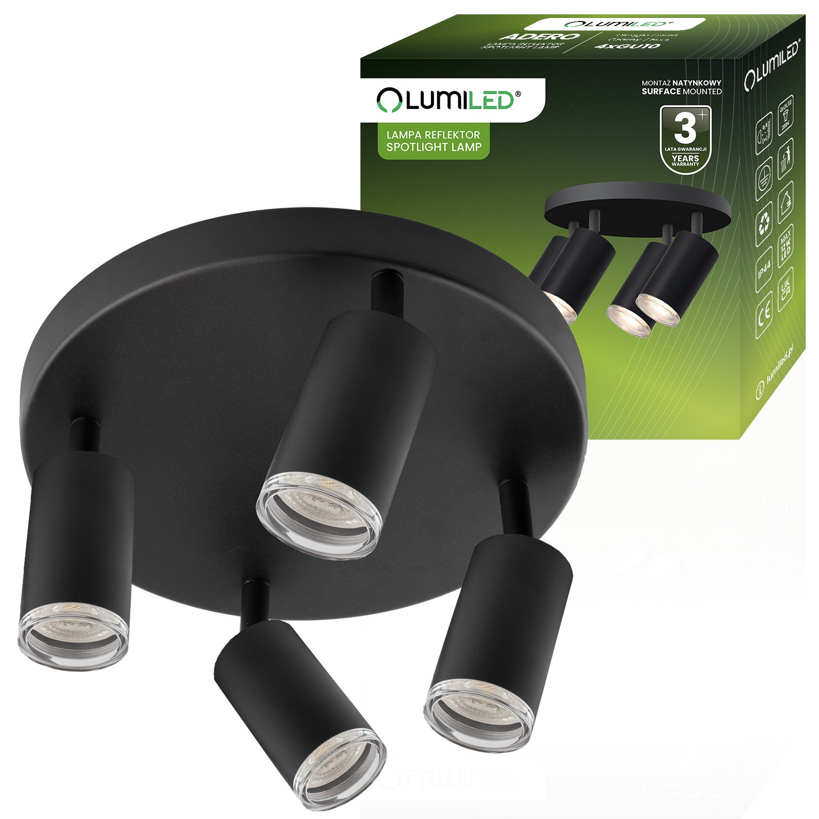 Lampa Sufitowa Lumiled Spot Tuba Reflektor LED Oprawa Halogenowa 4x GU10 Plafon