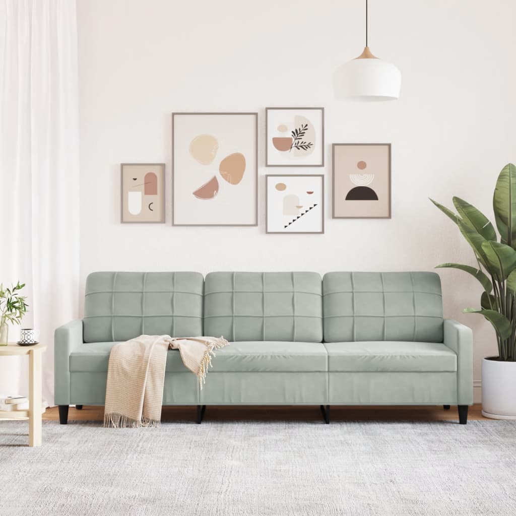 Sofa 3-osobowa, jasnoszary, 210 cm, obita aksamitem