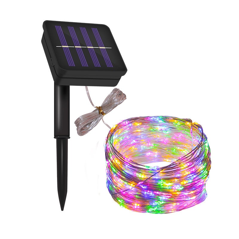 Zewnętrzne lampki solarne (5 m, 50 diod LED, wielokolorowe), 8 trybów oświetlenia, wodoodporne, idealne do dekoracji ogrodów, tarasów, podwórek, na B