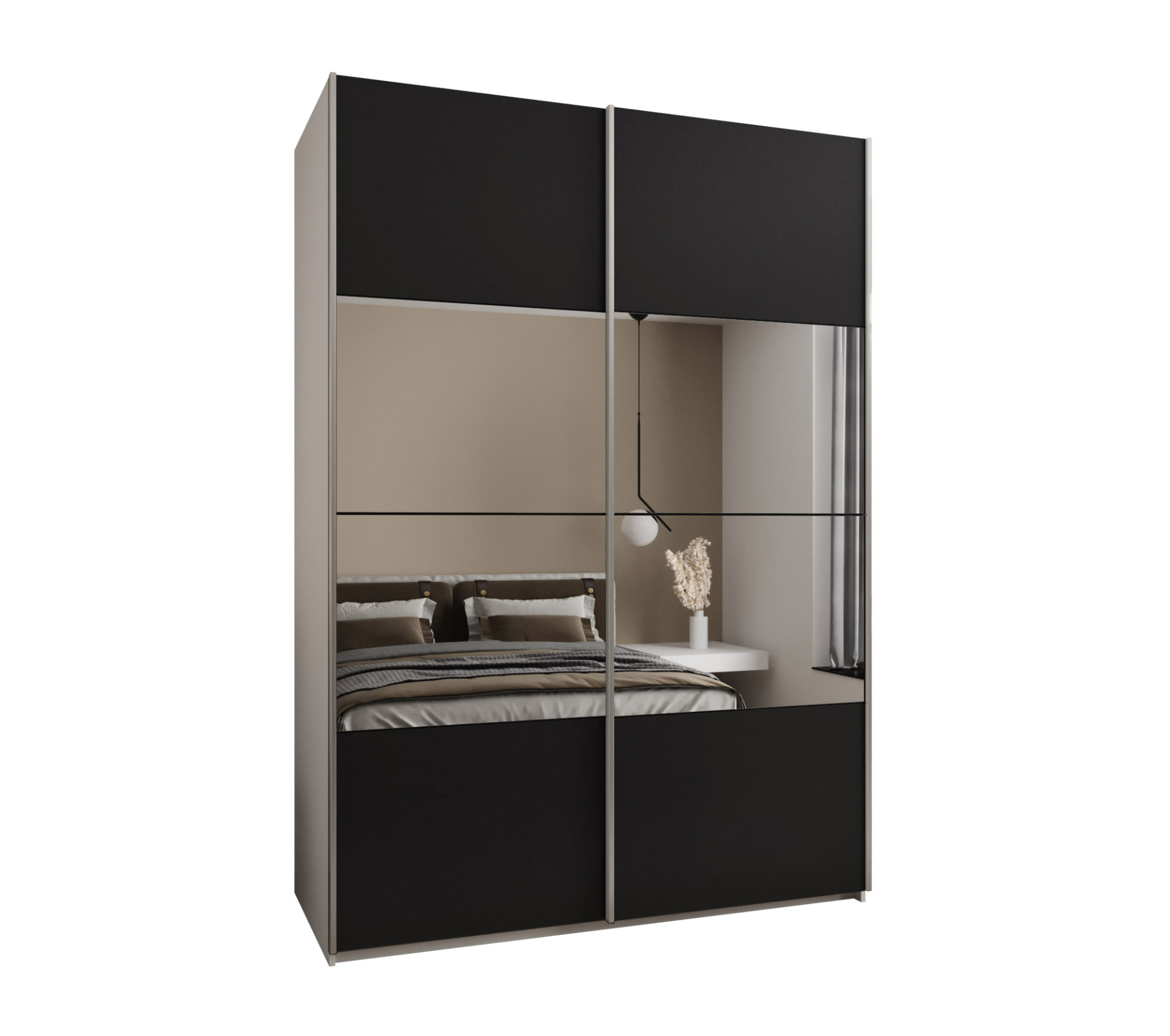 Szafa przesuwna wysoka Lux 4 180 x 64 x 245,5 cm biały + czarny + u. srebrny - Abiks Meble