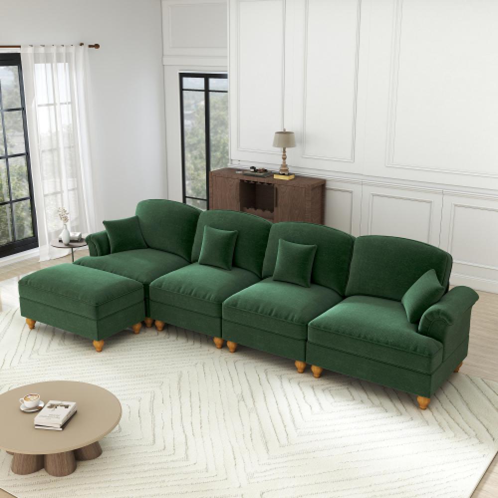 Elegancka, 4-osobowa sofa w stylu średniowieczno-nowoczesnym, z rozszerzanymi podłokietnikami, zdejmowaną kierownicą