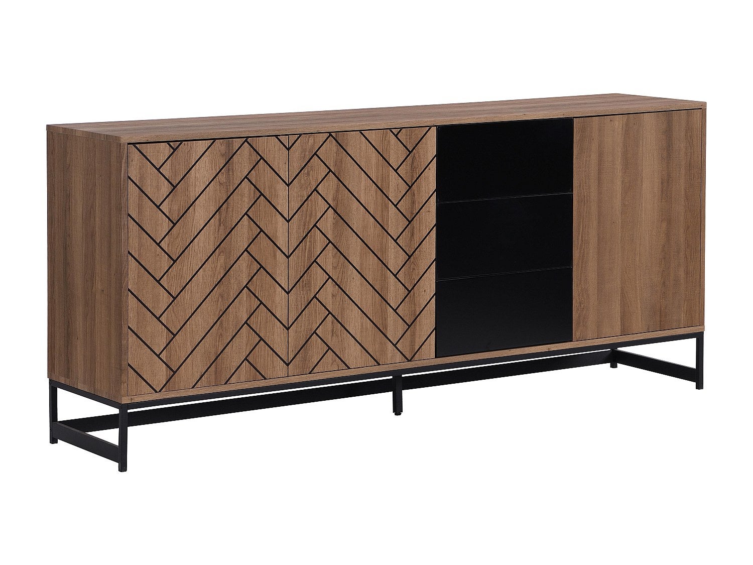 Komoda 3-drzwiowa z 3 szufladami, z MDF – kolor naturalny i czarny – CARATANA