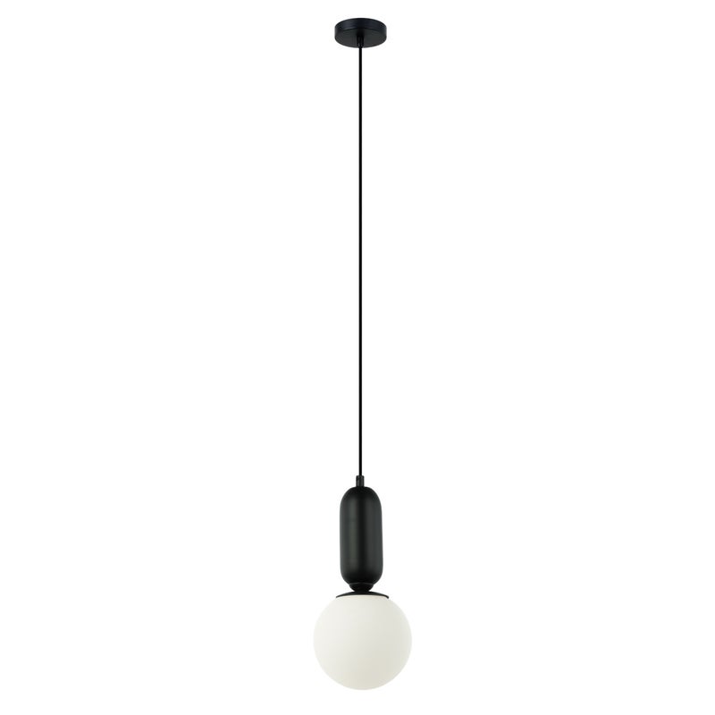 Lampa wisząca mała biała kula Aldeva czarna 1xE27x40W metal wym:108x15x15cm IP20 Italux
