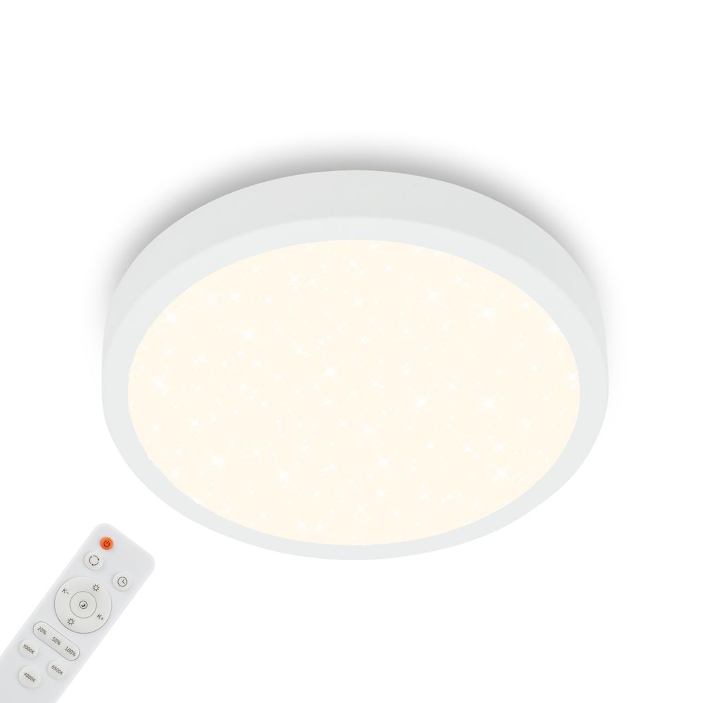 Lampa sufitowa Briloner Starry Sky, ściemnialna, regulowana temperatura barwowa, lampa montowana na ścianie, pilot, kolor biały, Ø380 x 50 mm