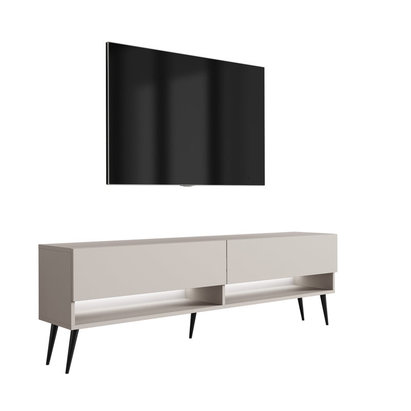 Szafka pod telewizor 170 cm Kaszmir, nóżki pochyłe czarne, LED biały, 170 × 32 × 52 cm