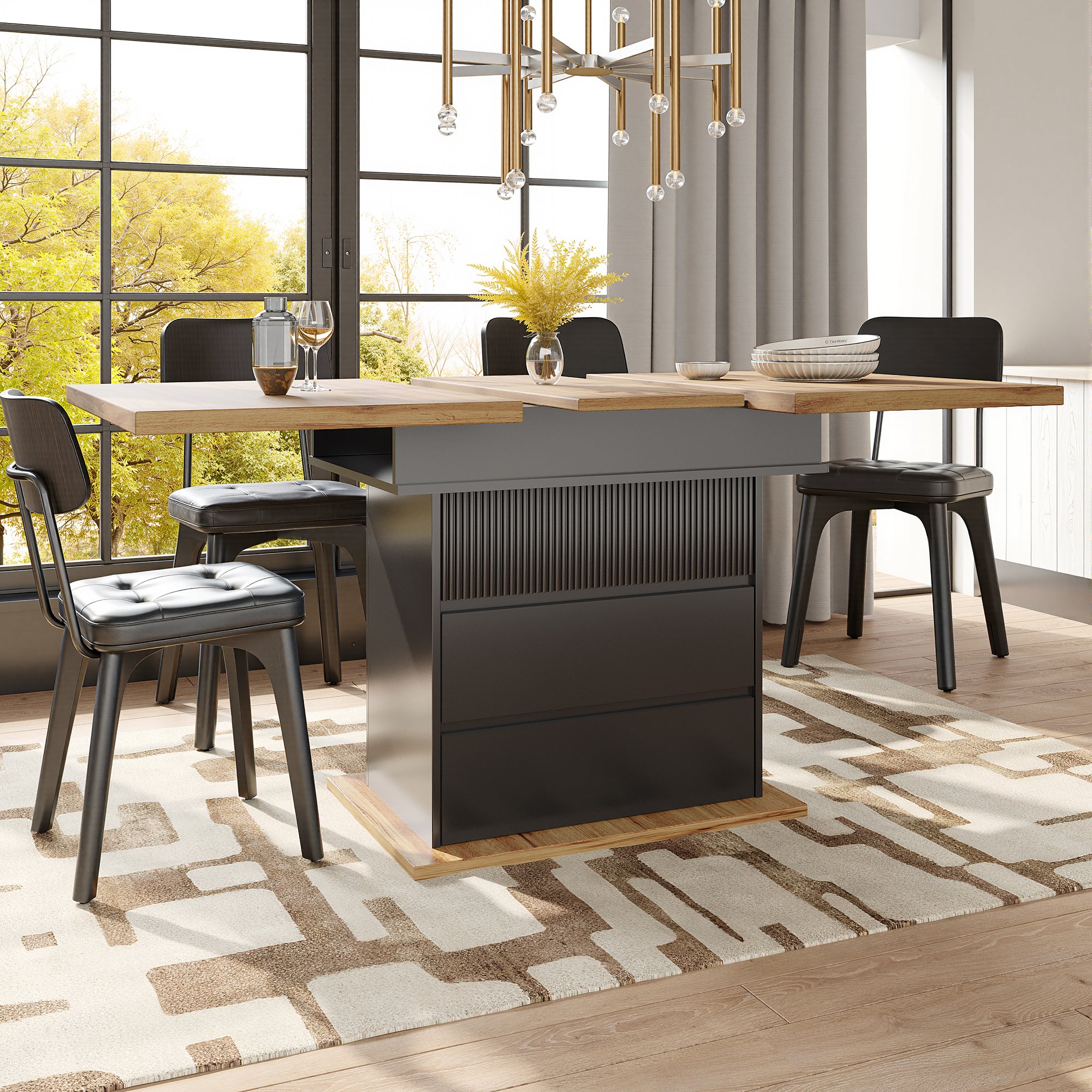 Stół rozsuwany 110-140x80 cm - dla 4-6 osób - z 1 drzwiami i 2 szufladami - czarny