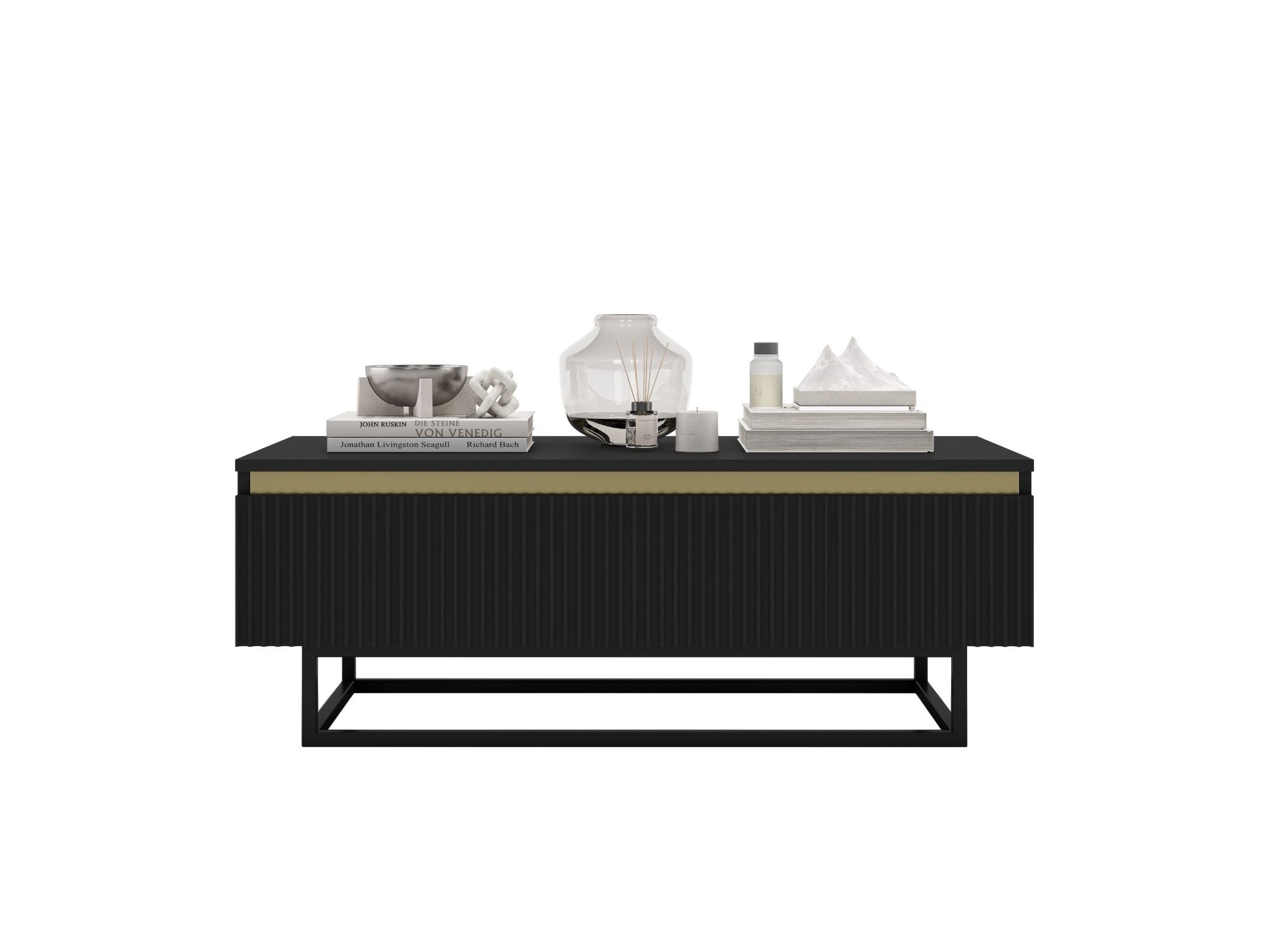 Stolik kawowy prostokątny 109 cm czarny mat, czarna rama, nowoczesna ława do salonu