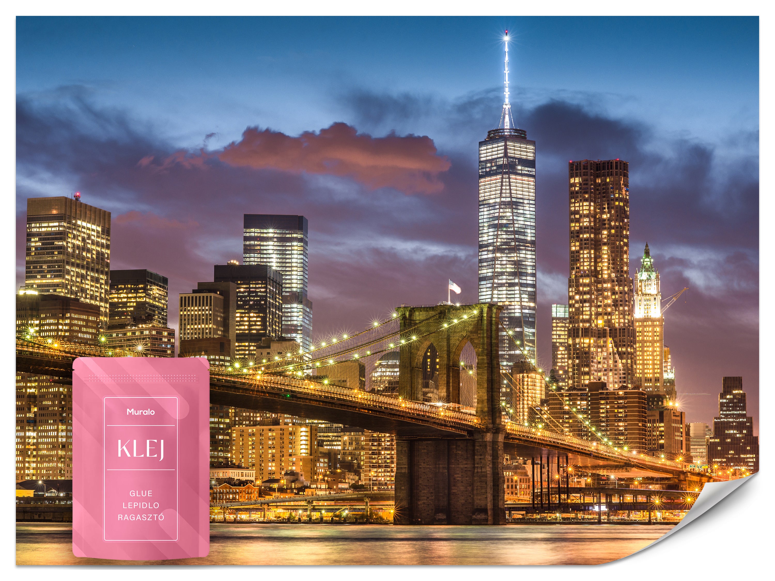 FOTOTAPETA DO BIURA NOCNA PARNORAMA NOWY JORK BROOKLYN BRIDGE 3D 150x105