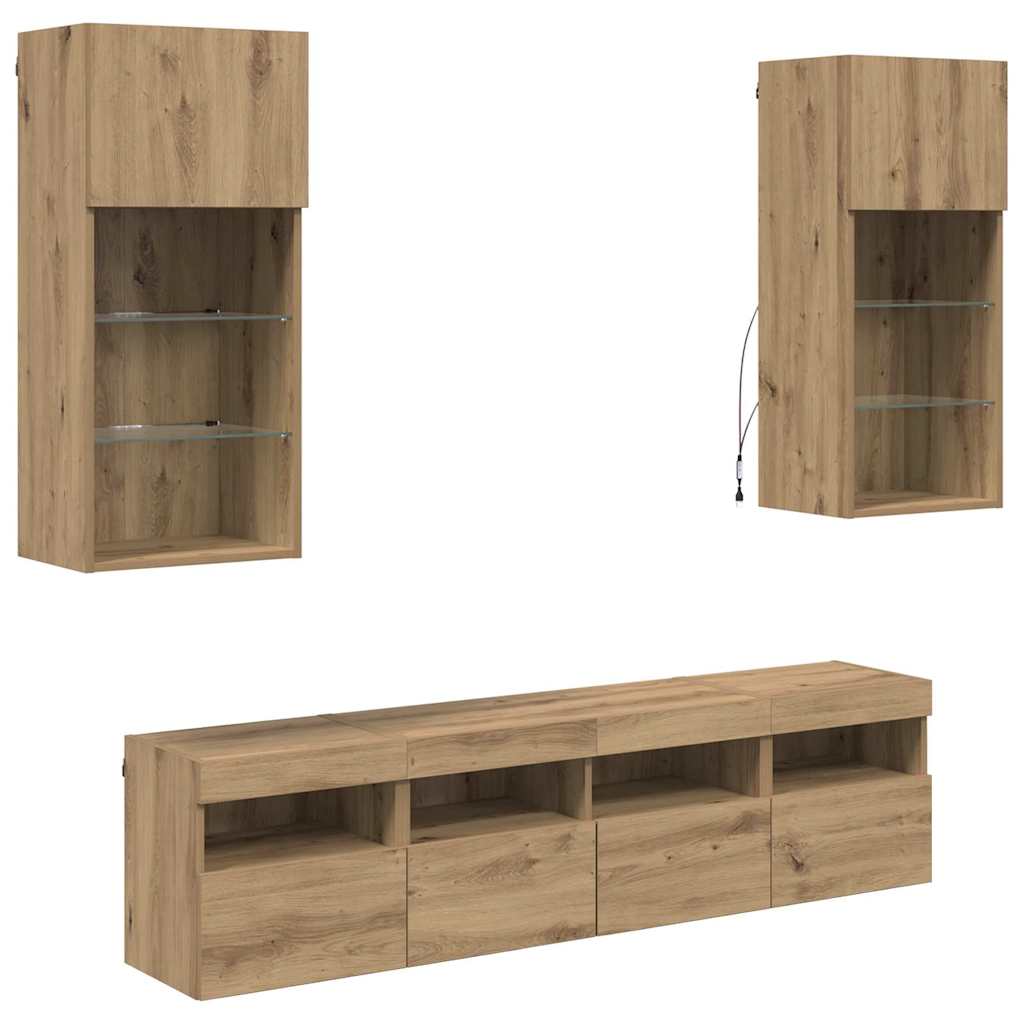 Jednostki TV na ścianę z LED 5 pcs Dąb rzemieślniczy