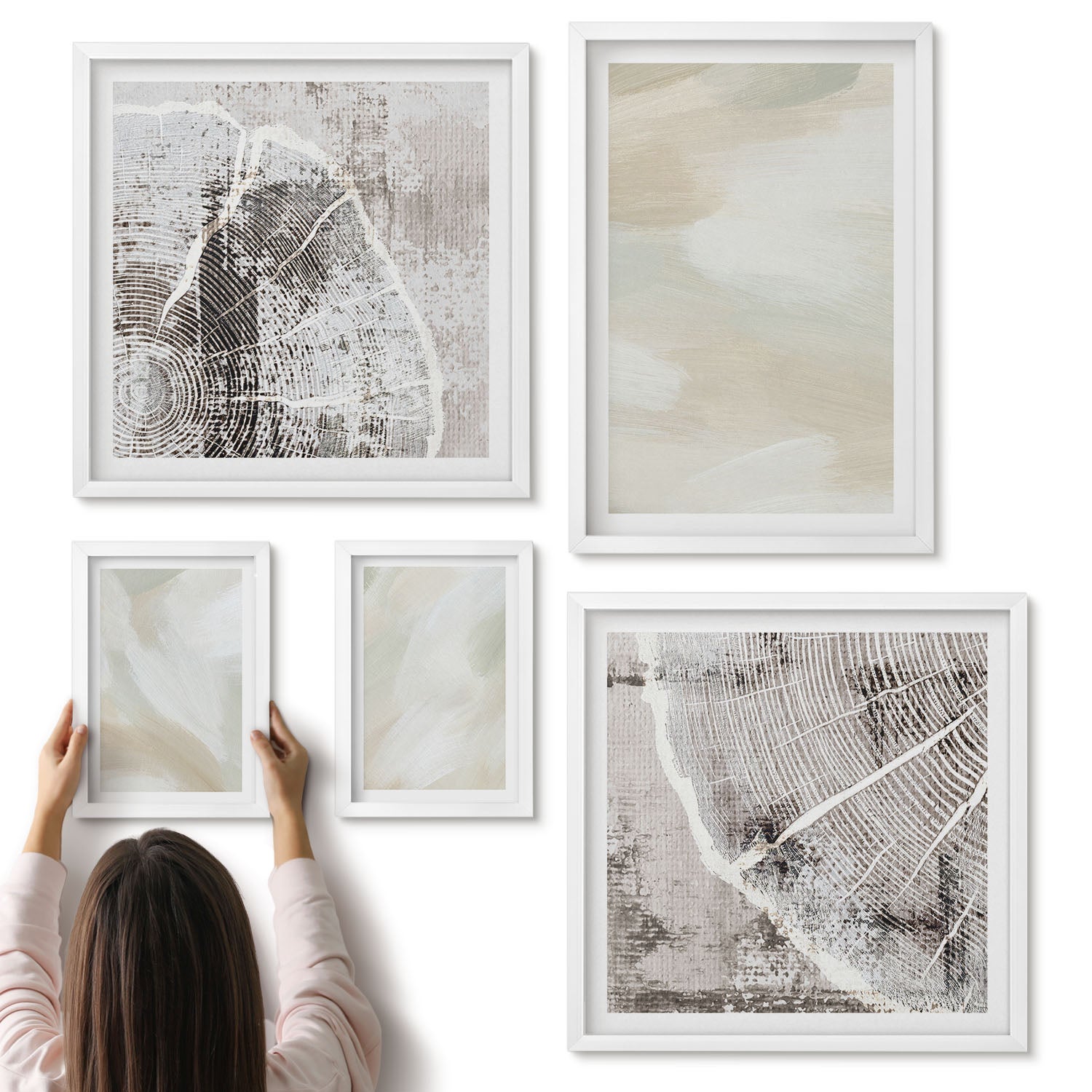 Galeria ścienna 5-częściowy komplet obrazów w białych ramach - Malarska tekstura ślady farby minimalizm - ArtPrintCave